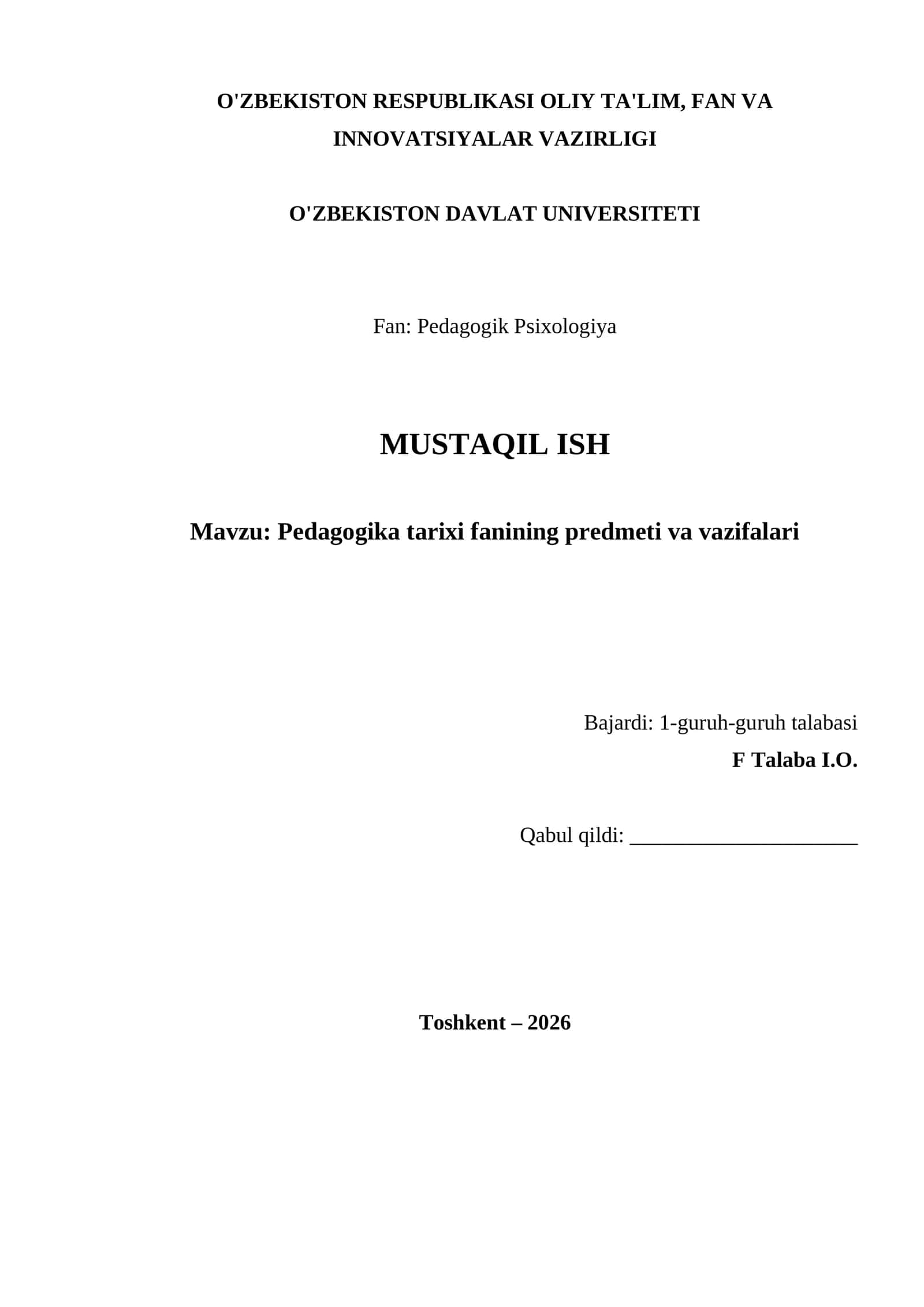 Pedagogika tarixi fanining predmeti va vazifalari