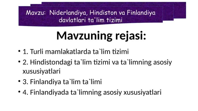 Niderlandiya, Hindiston va Finlandiya davlatlari ta'lim tizimi