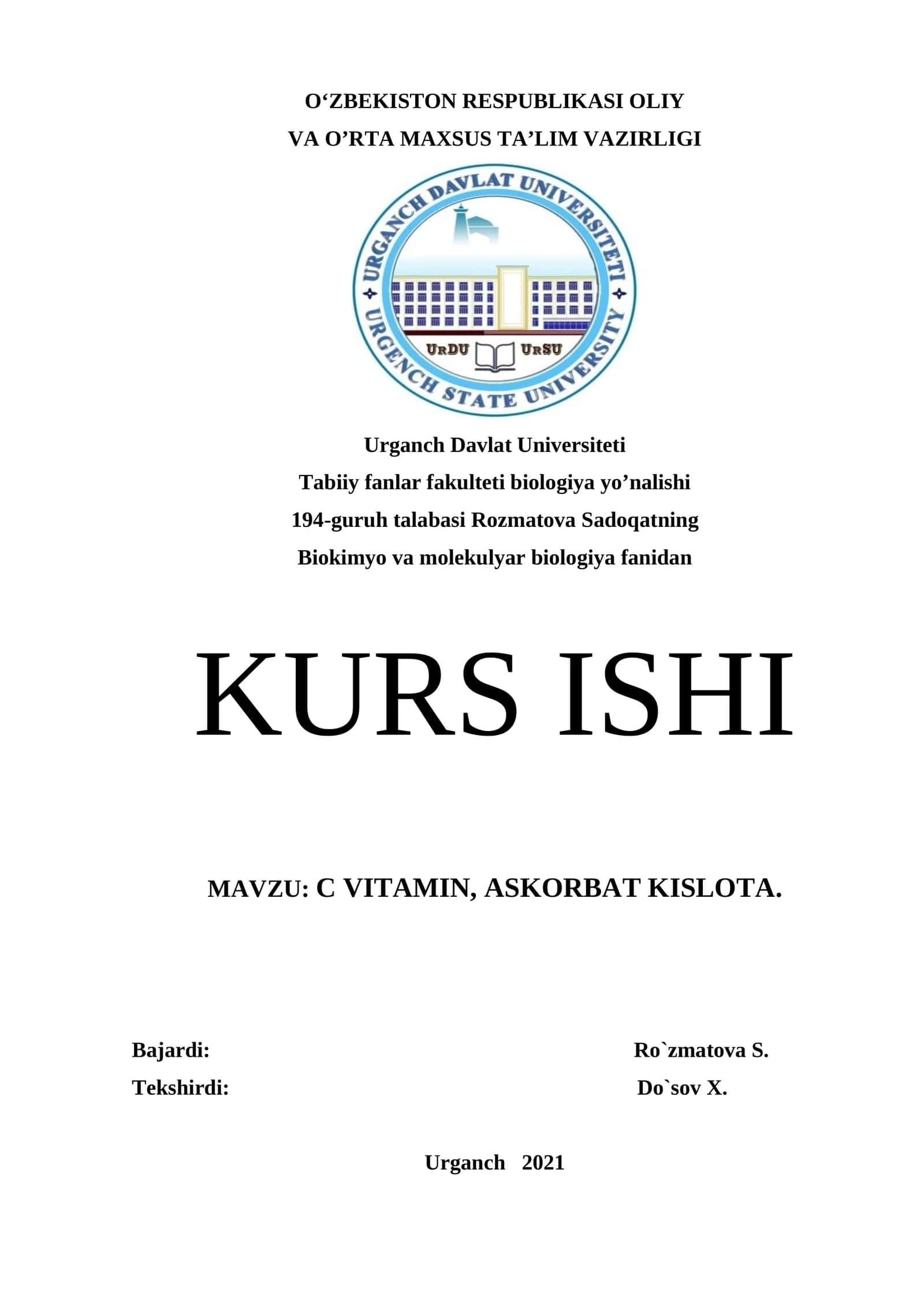 C VITAMIN, ASKORBAT KISLOTA