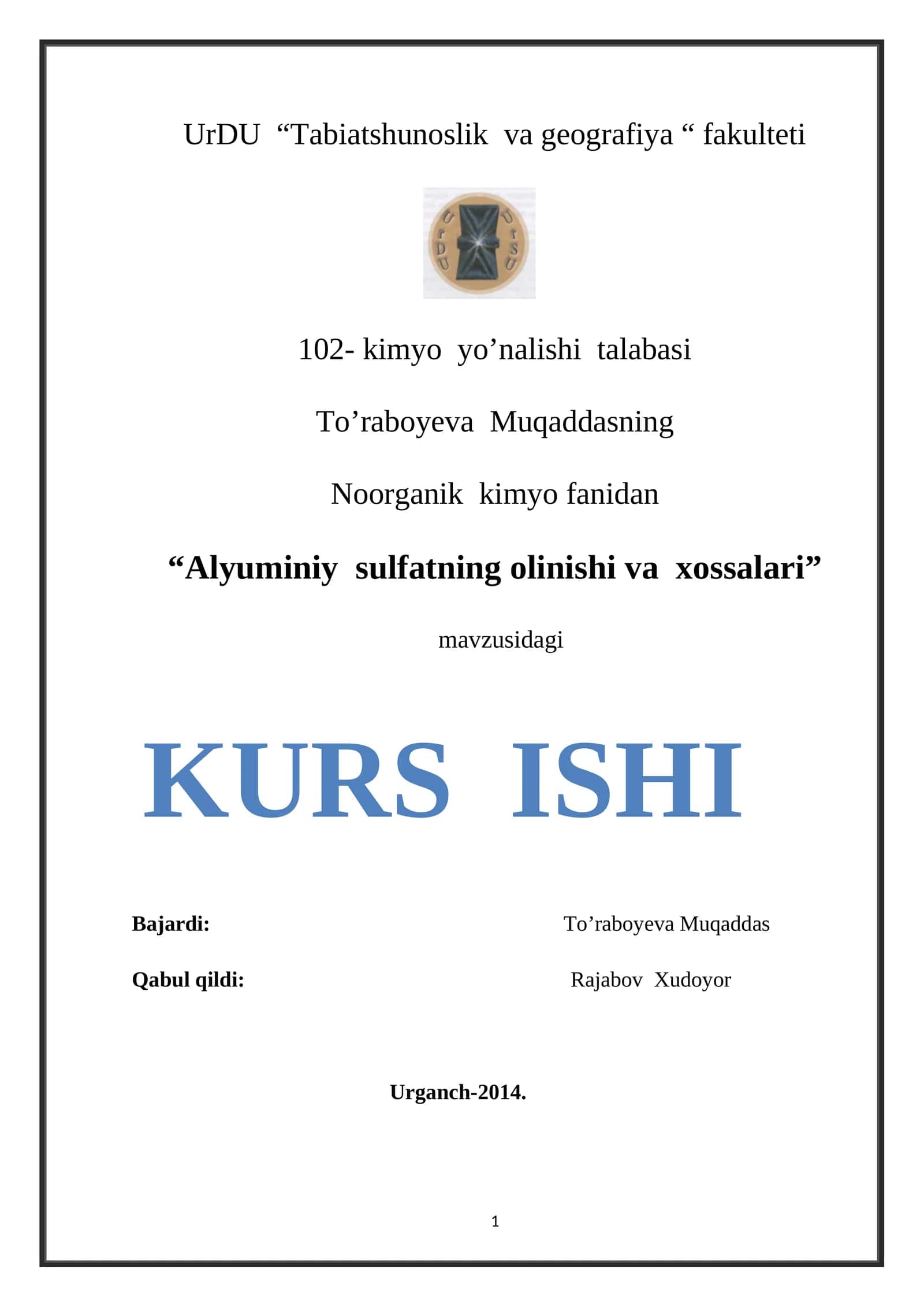 Aluminiy sulfatning olinishi va xossalari