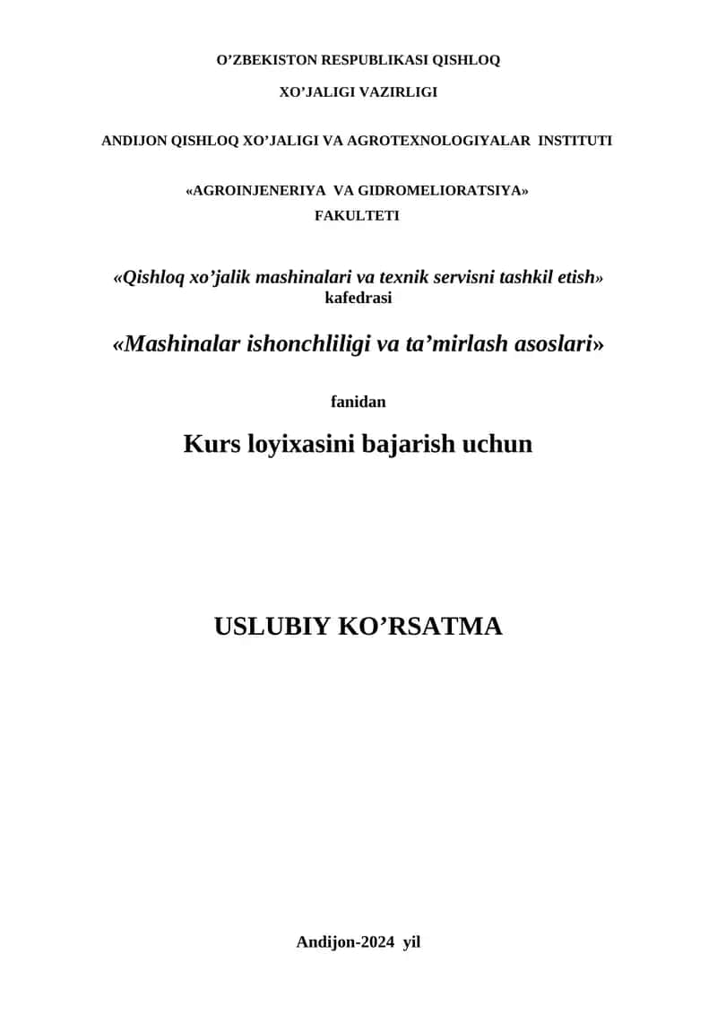 Kurs loyixasini bajarish uchun uslubiy kursatma