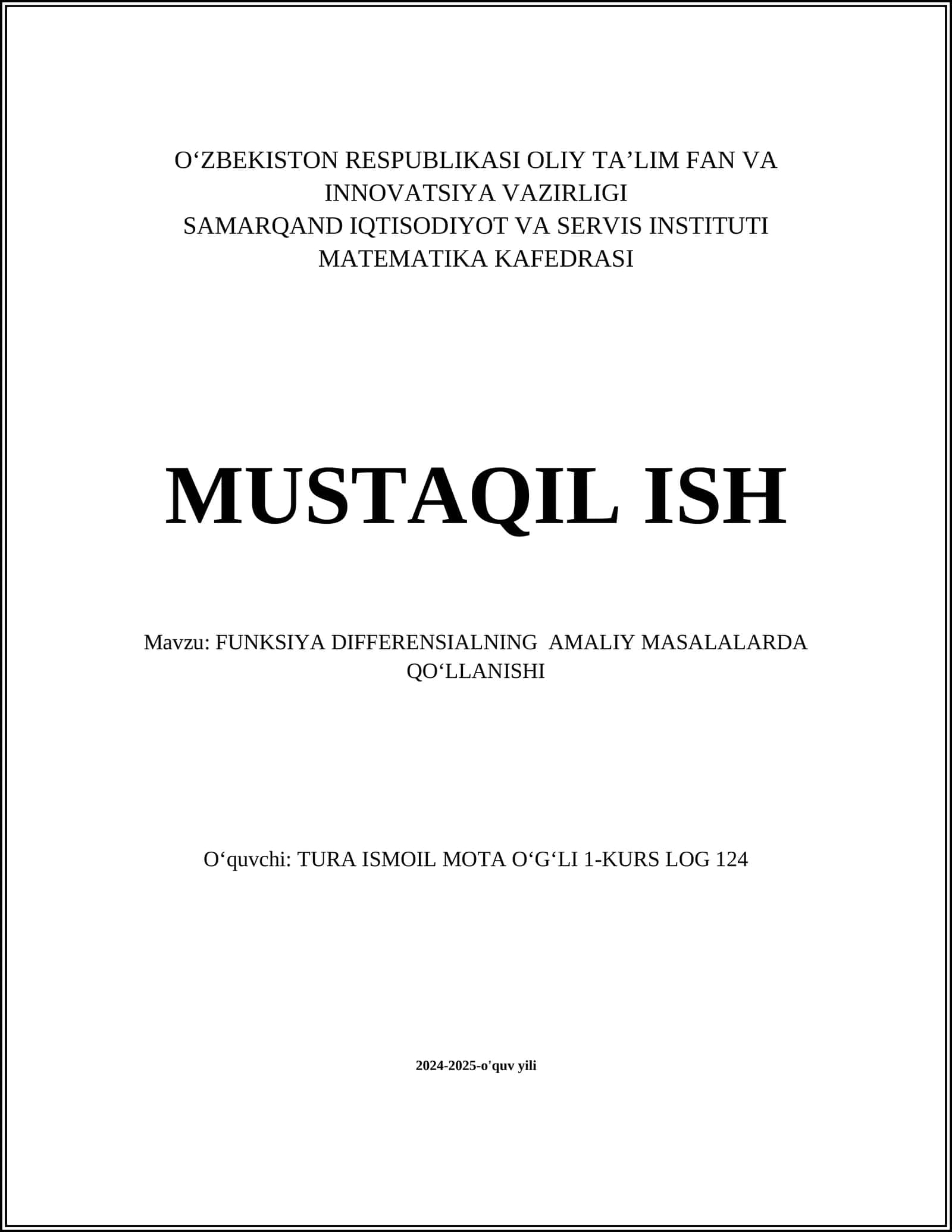FUNKSIYA DIFFERENSIALNING AMALIY MASALALARDA QOʻLLANISHI