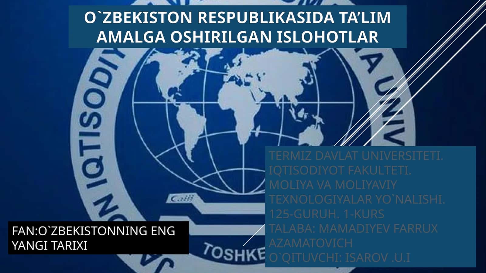 O`ZBEKISTON RESPUBLIKASI DATA’LIMAMALGA O`SHIRILGAN ISLOHOTLAR