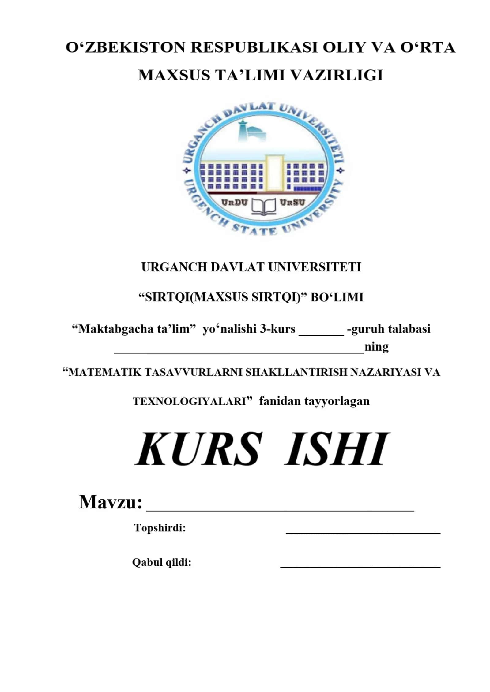 Kirish. Maktabgacha ta’lim tashkilotlarida matematik tasavvurlarni shakllantirish yuzasidan metodik ishlarning mazmuni