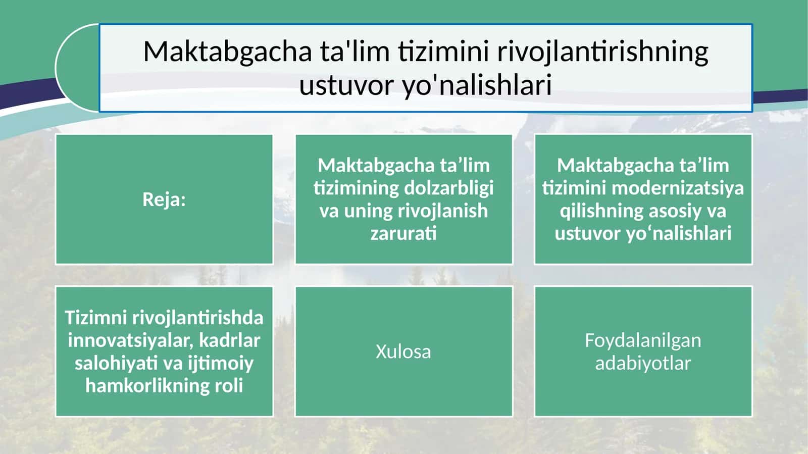Maktabgacha ta'lim tizimini rivojlantirishning ustuvor yo'nalishlari