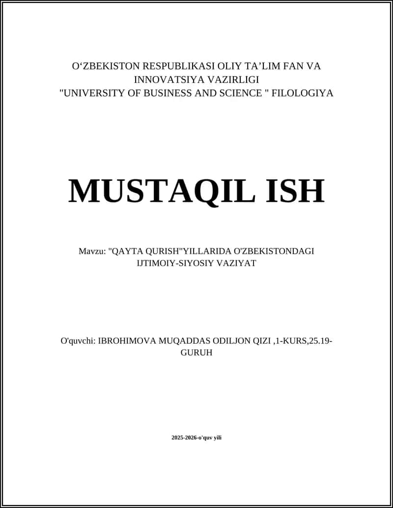 QAYTA QURISH SIYOSATINING O'ZBEKISTONDAGI IJTIMOIY-SIYOSIY OQIBATLARI