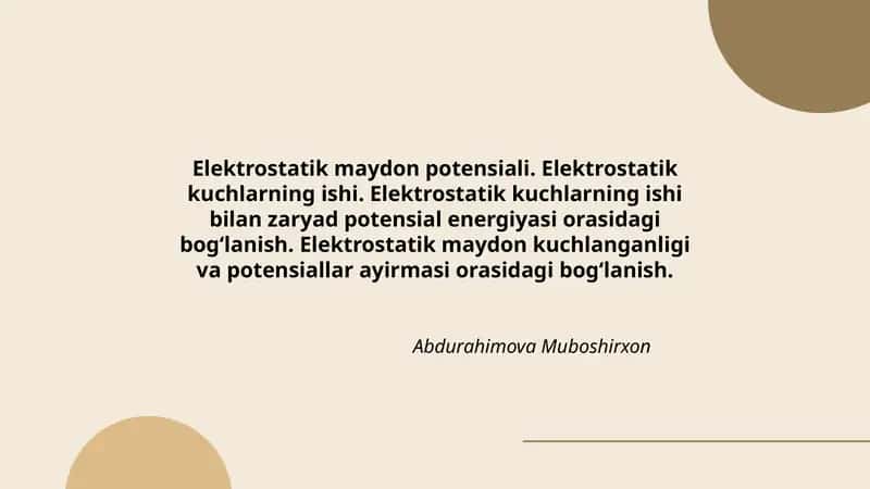 Elektrostatik maydon potensiali