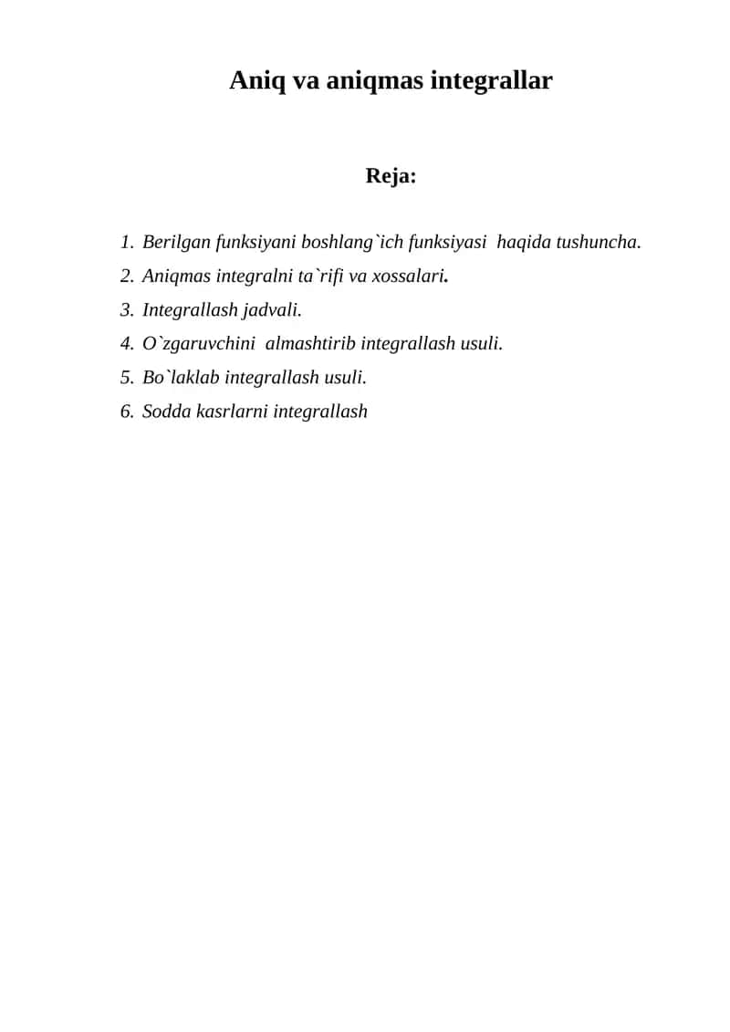 Aniq va aniqmas integrallar