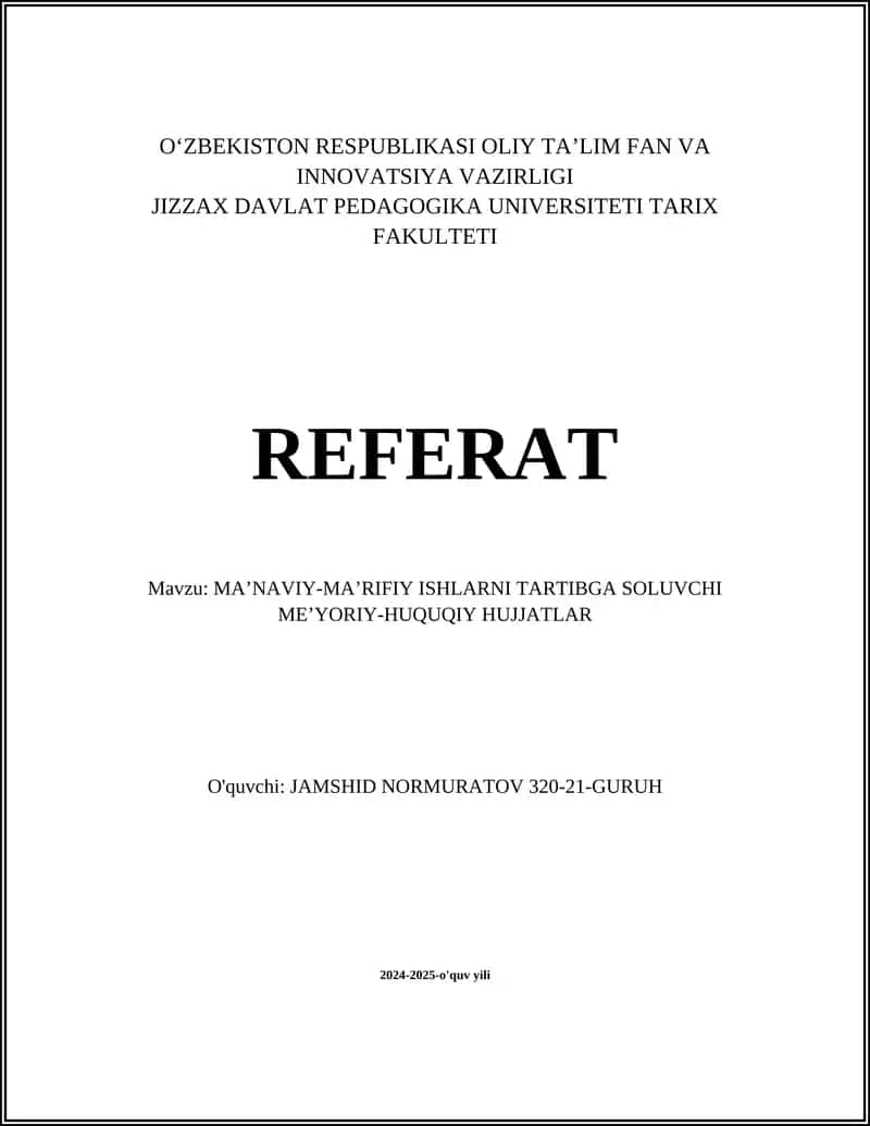Ma’naviy-ma’rifiy ishlar bo'yicha normativ-huquqiy hujjatlar