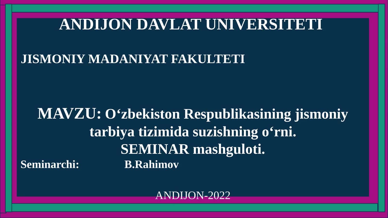O‘zbekiston Respublikasining jismoniy tarbiya tizimida suzishningo‘rni