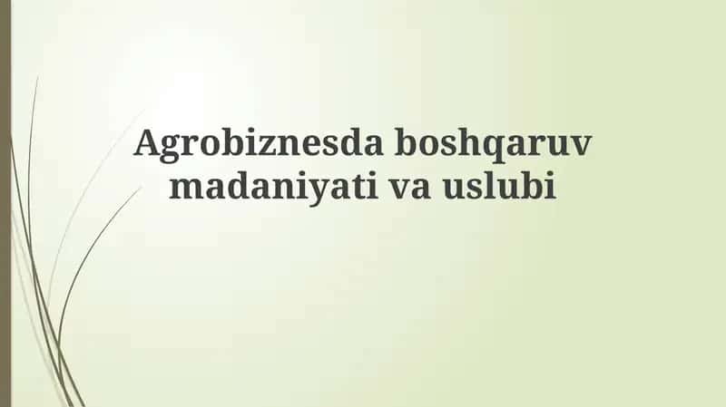 Agrobiznesdagi boshqaruv madaniyati va uslubi