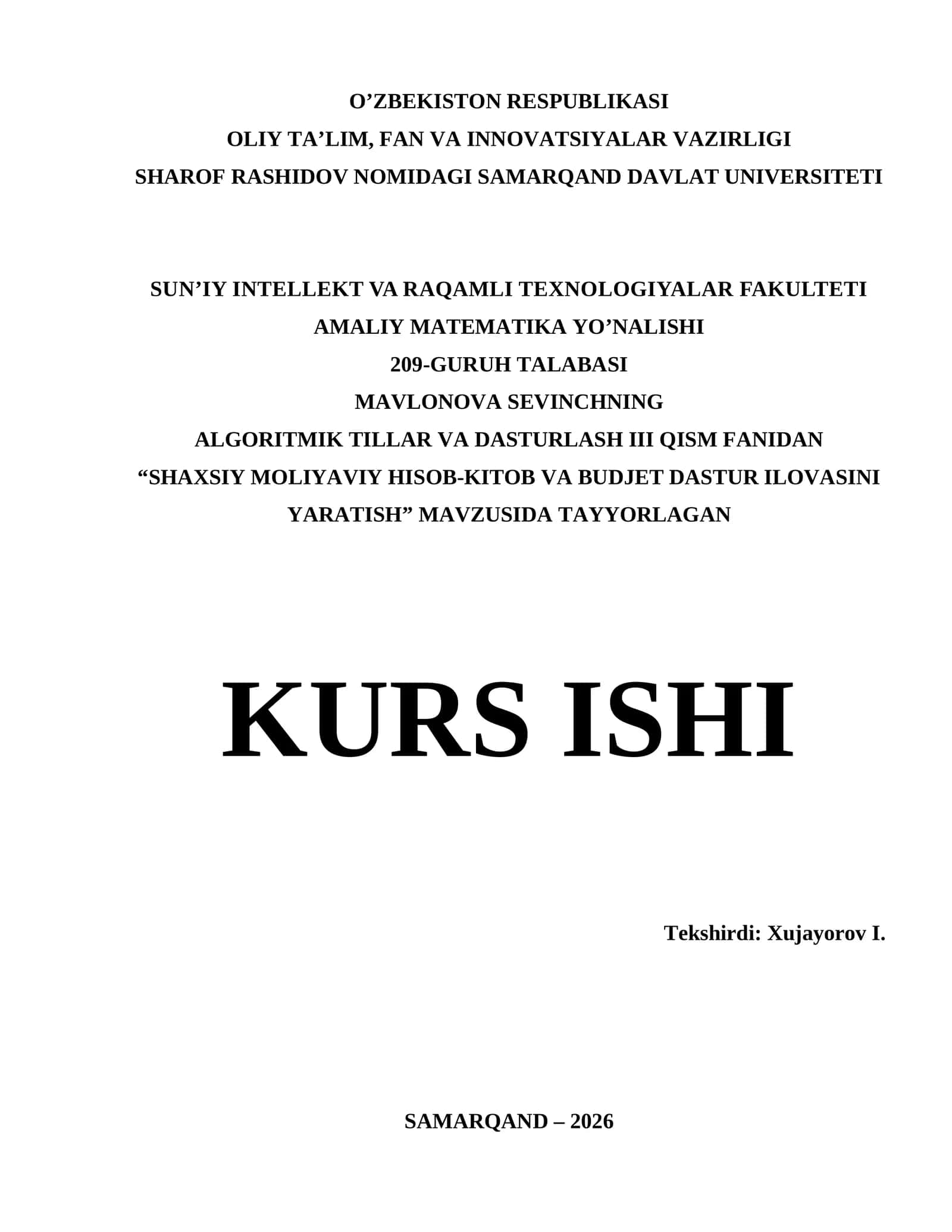 Visual Studio muhitida dasturlash | Kurs ishi - SHAXSIY MOLIYAVIY HISOB-KITOB VA BUDJET DASTUR ILOVASI