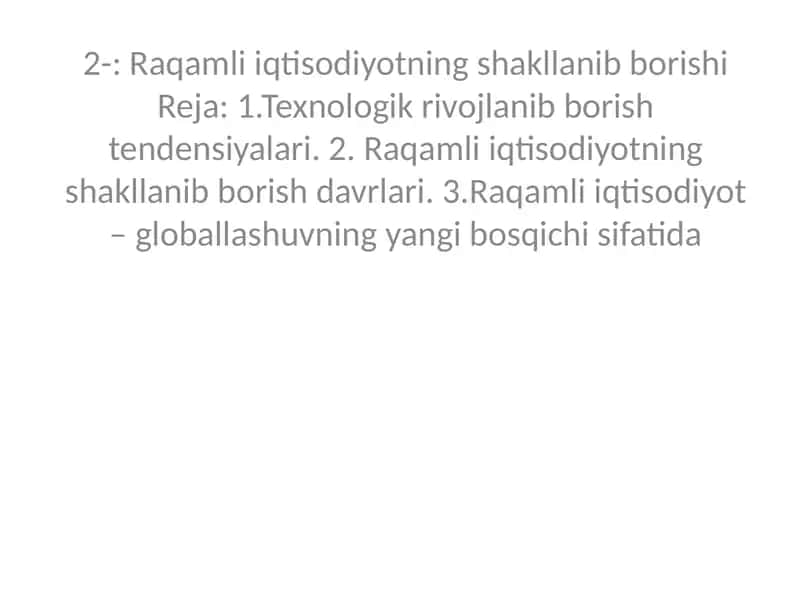 Raqamli iqtisodiyotning shakllanib borishi