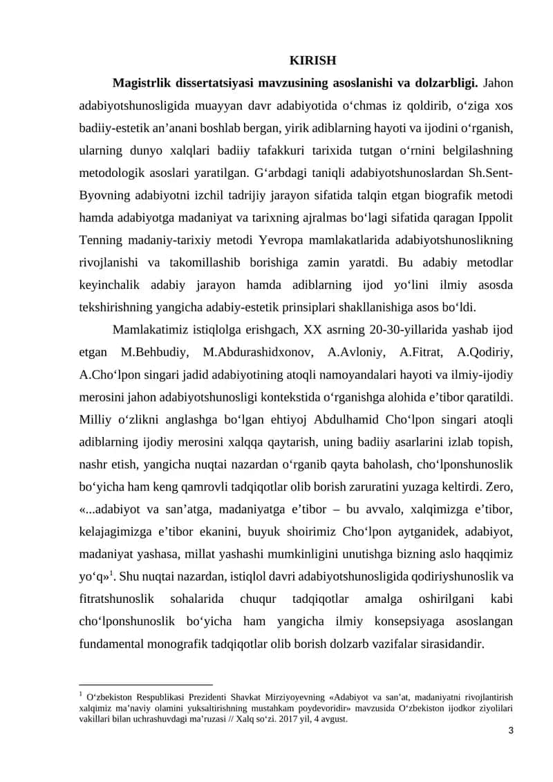 Magistrlik dissertatsiyasining mavzusi va metodologik asoslari