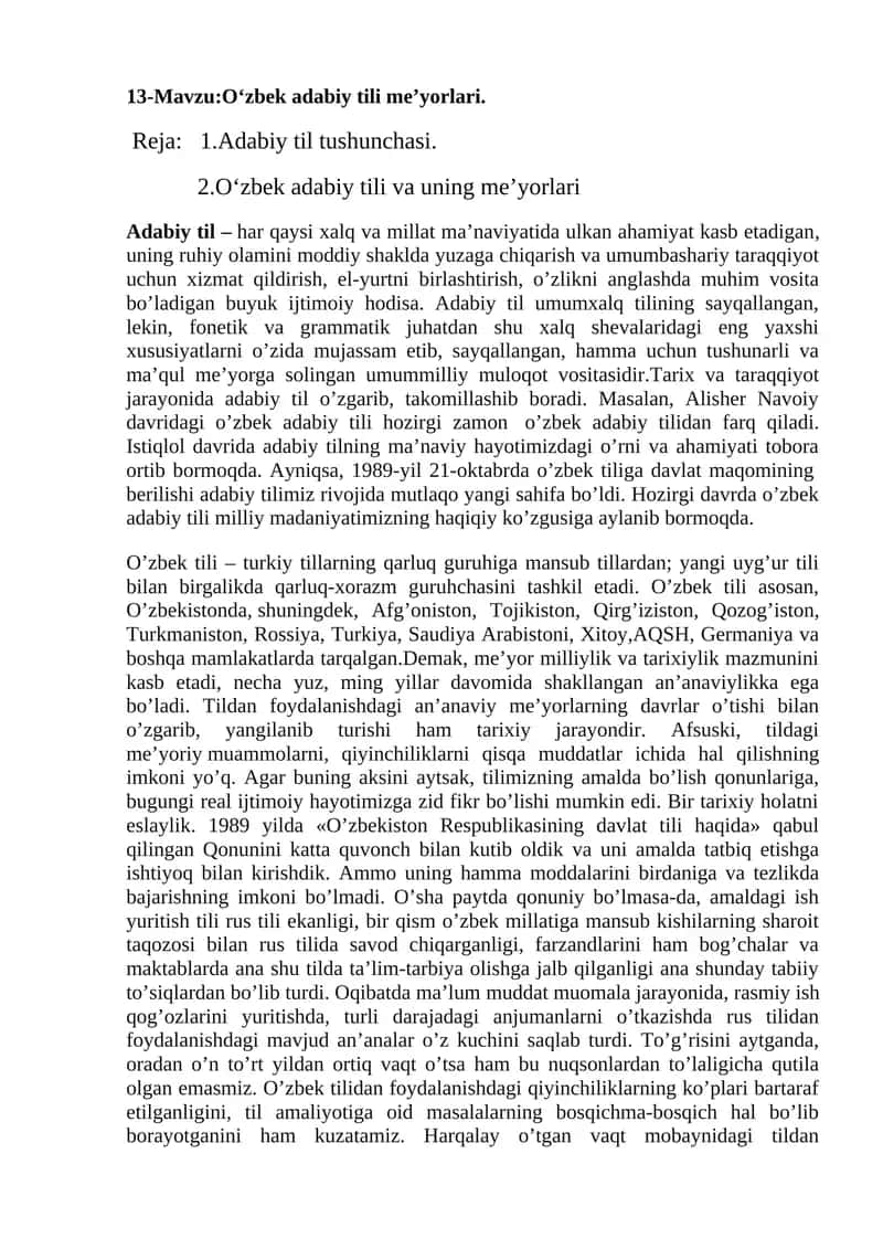 O‘zbek adabiy tili me’yorlari