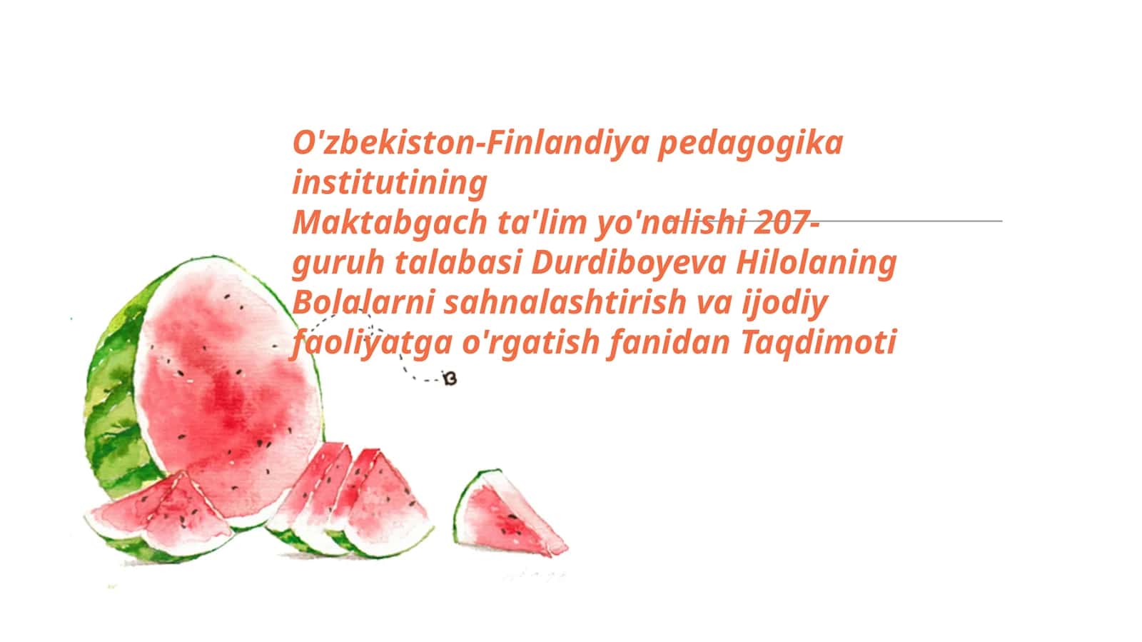Bolalarni sahnalashtirish va ijodiy faoliyatga o'rgatish fanidan Taqdimoti