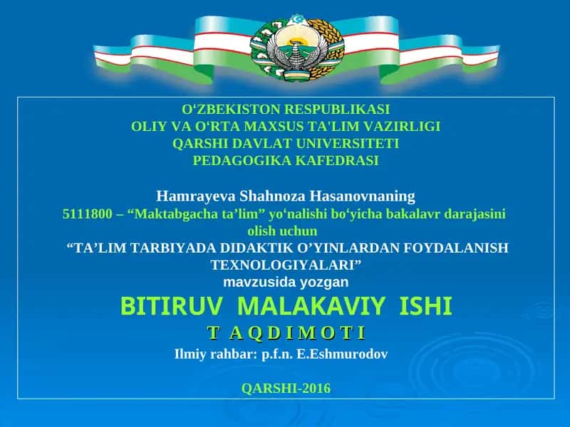 TA’LIM TARBIYADA DIDAKTIK O’YINLARDAN FOYDALANISH TEXNOLOGIYALARI