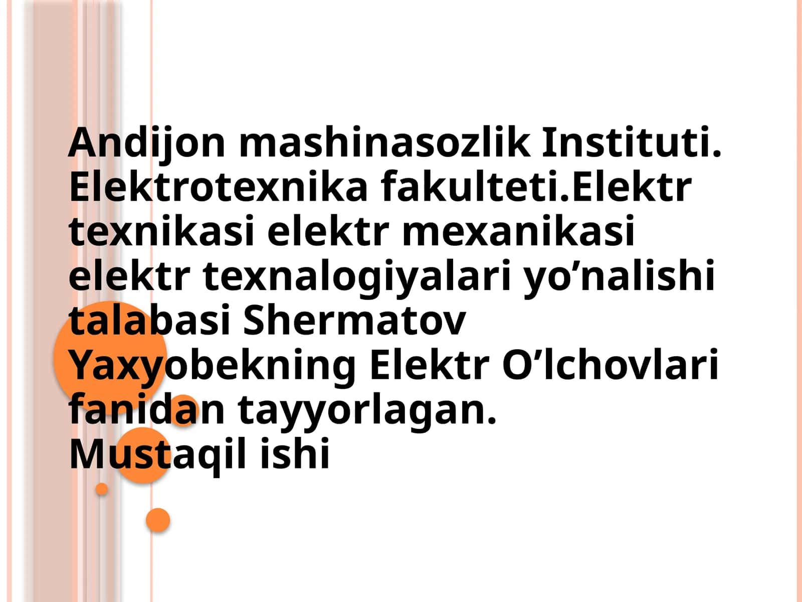 Elektr o'lchovlari fanidagi taqdimot