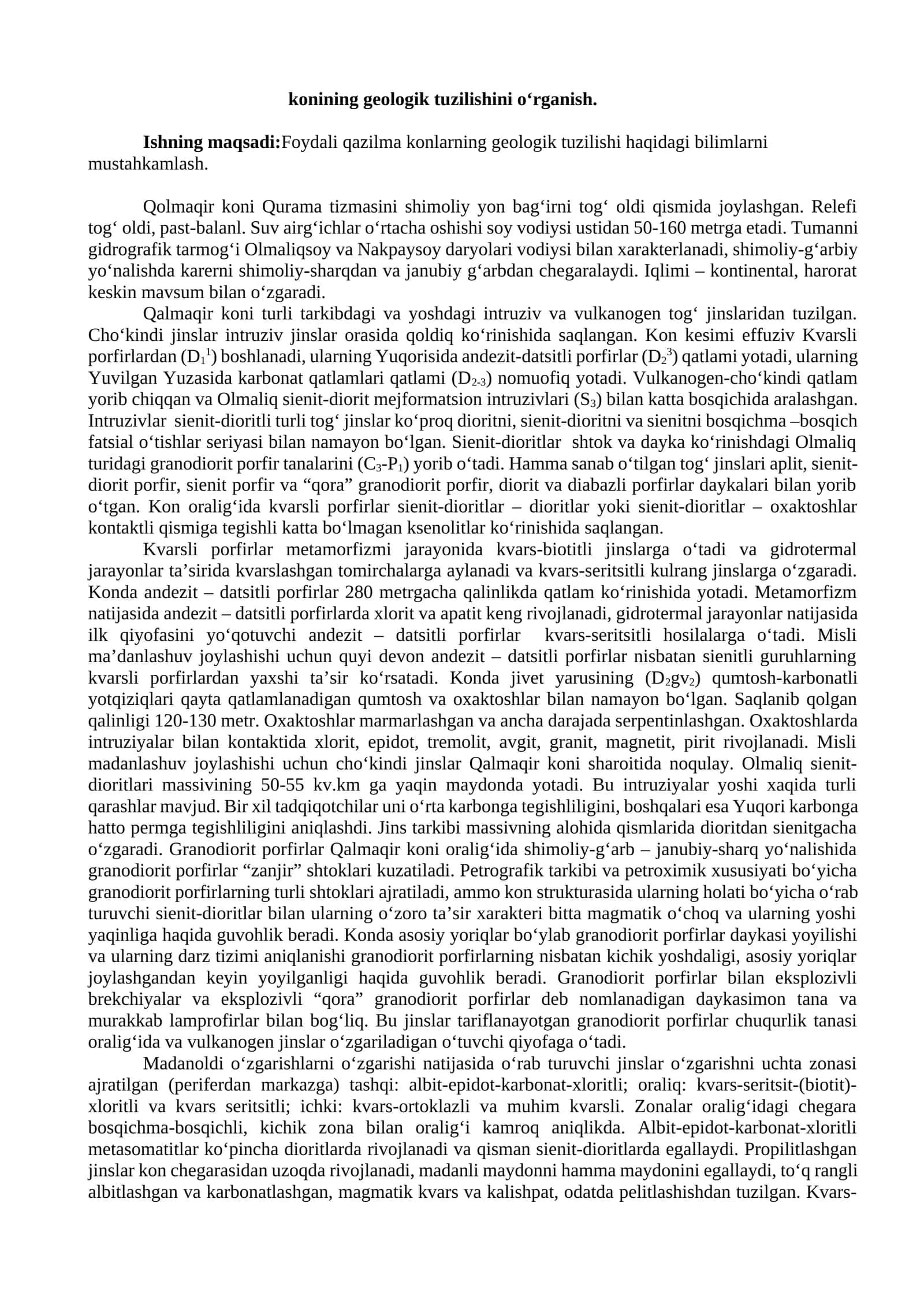 Konining geologik tuzilishini o‘rganish