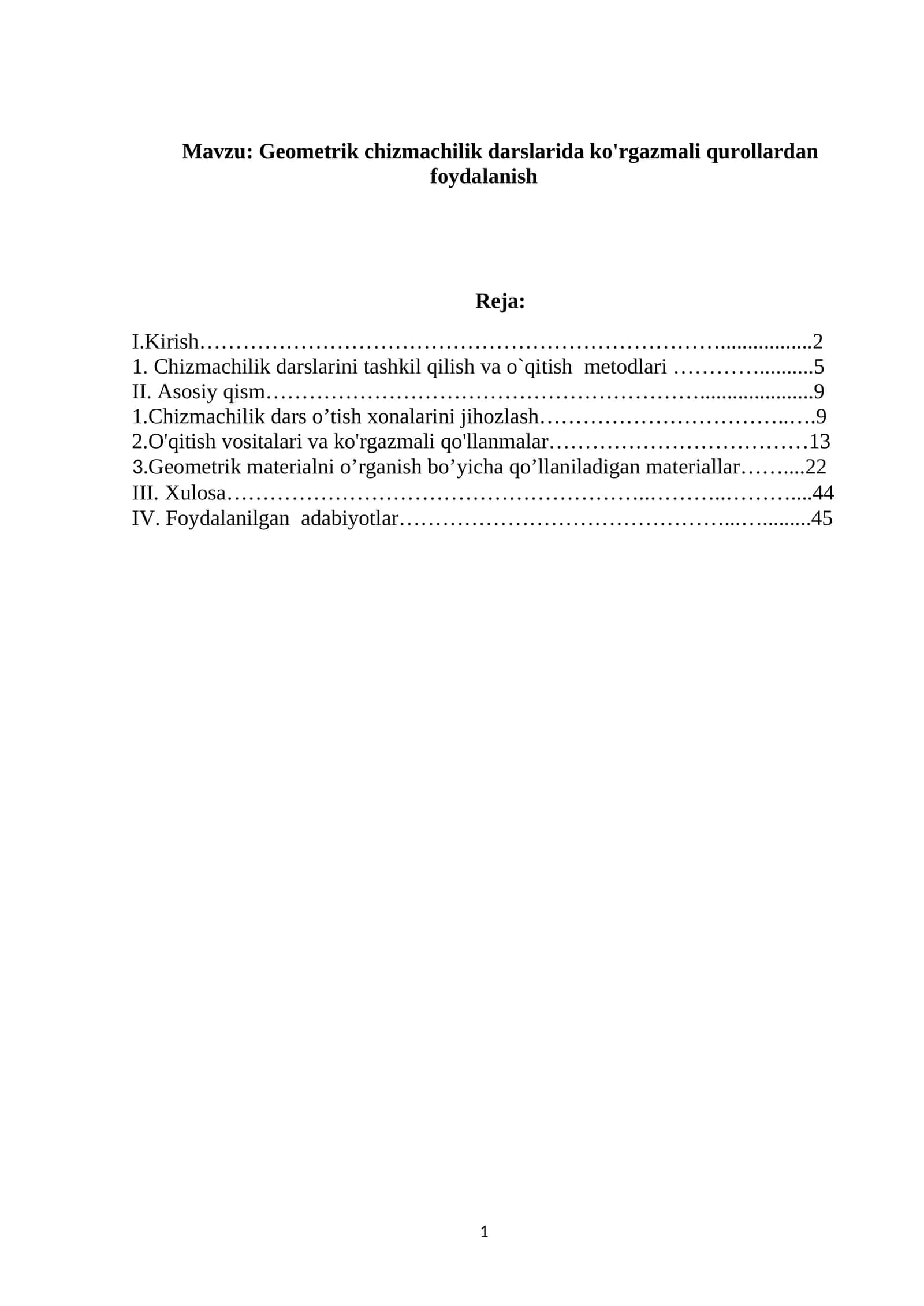 Geometrik chizmachilik darslarida ko'rgazmali qurollardan foydalanish