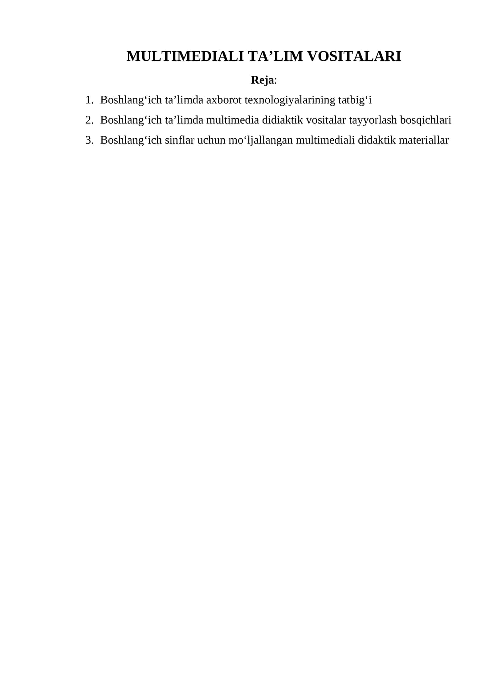 MULTIMEDIALI TA’LIM VOSITALARI