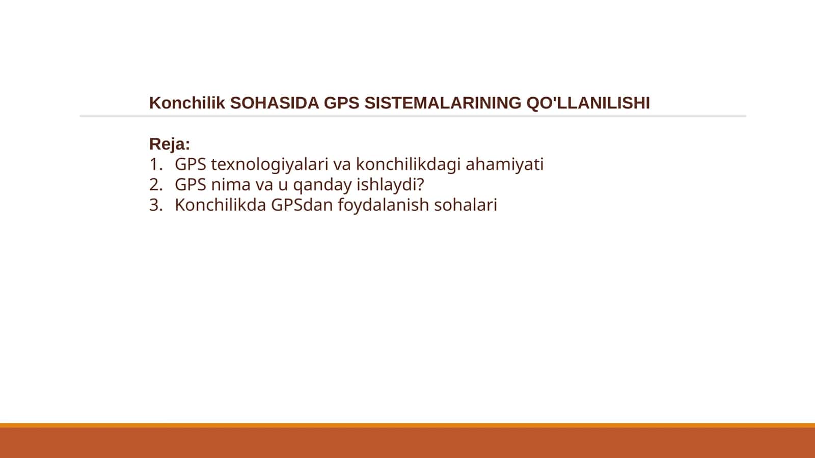 Konchilik SOHASIDA GPS SISTEMALARINING QO'LLANILISHI