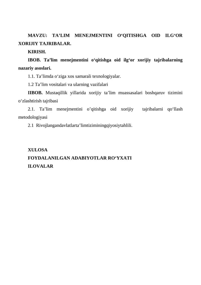Ta’lim Menejmentini O‘qitishga oid Ilg‘or Xorijiy Tajribalar