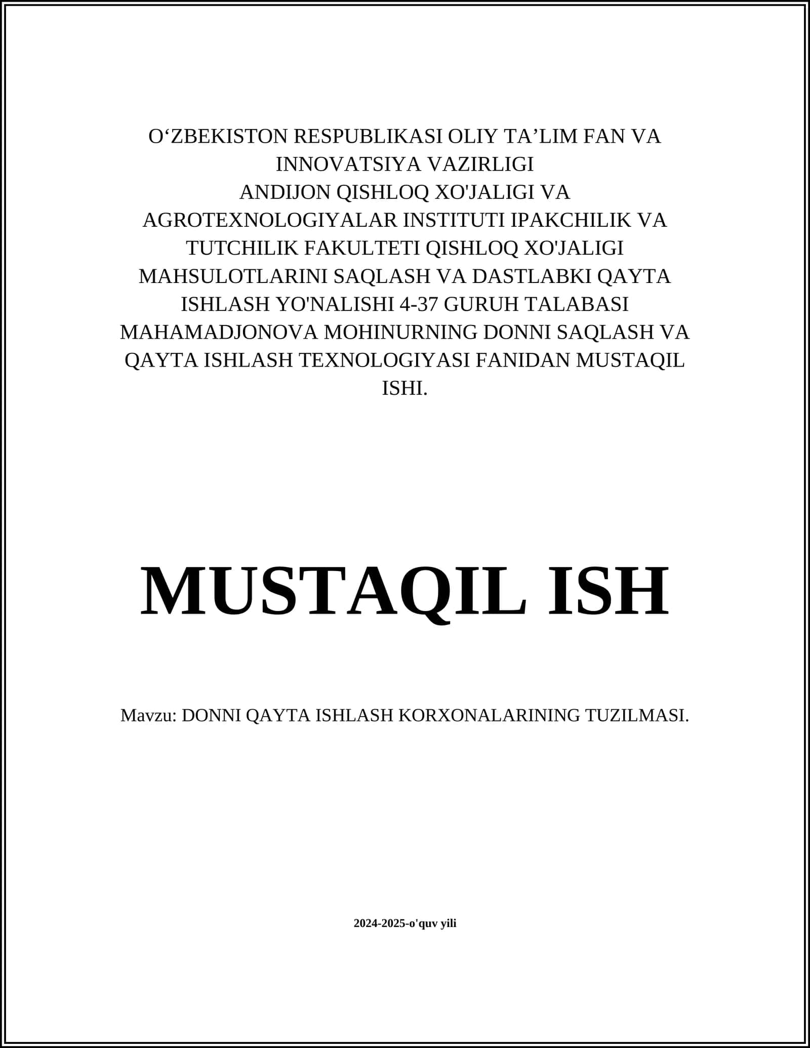 DONNI QAYTA ISHLASH KORXONALARINING TUZILMASI