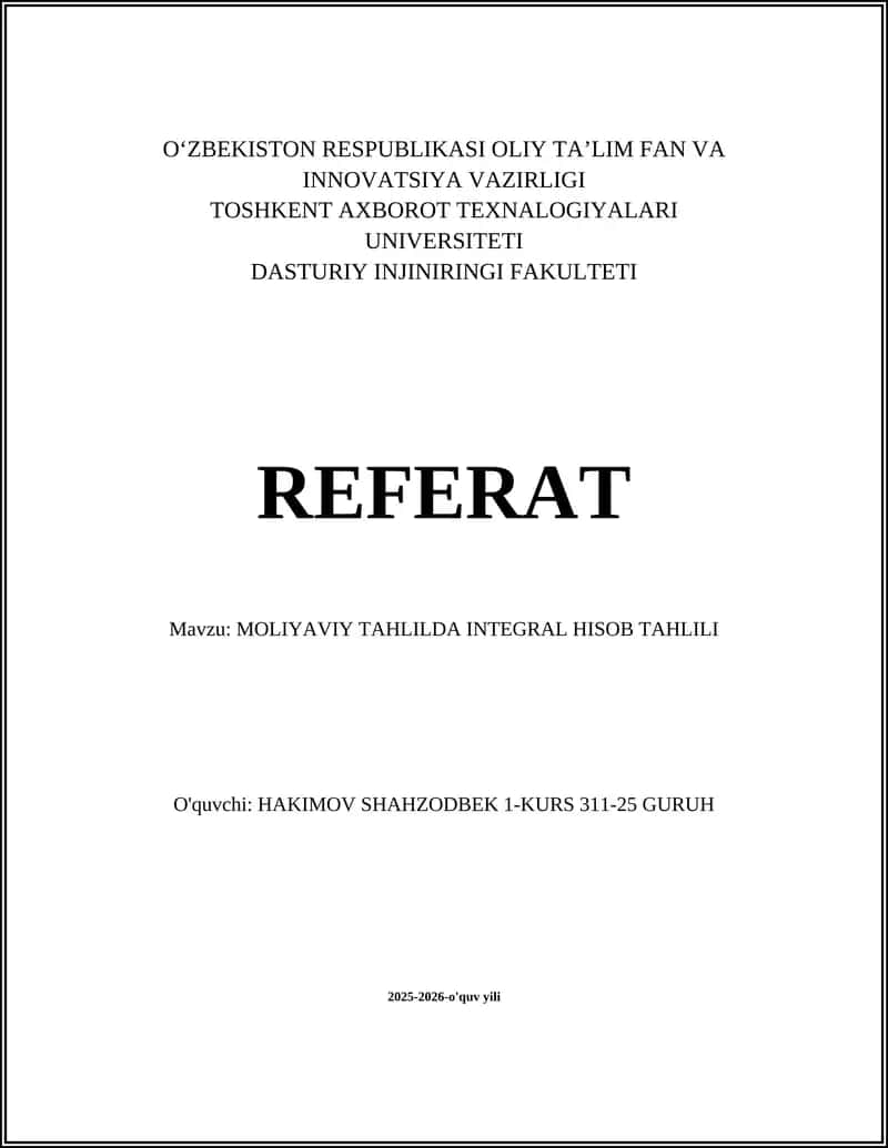 MOLIYAVIY TAHLILDA INTEGRAL HISOB TAHLILI