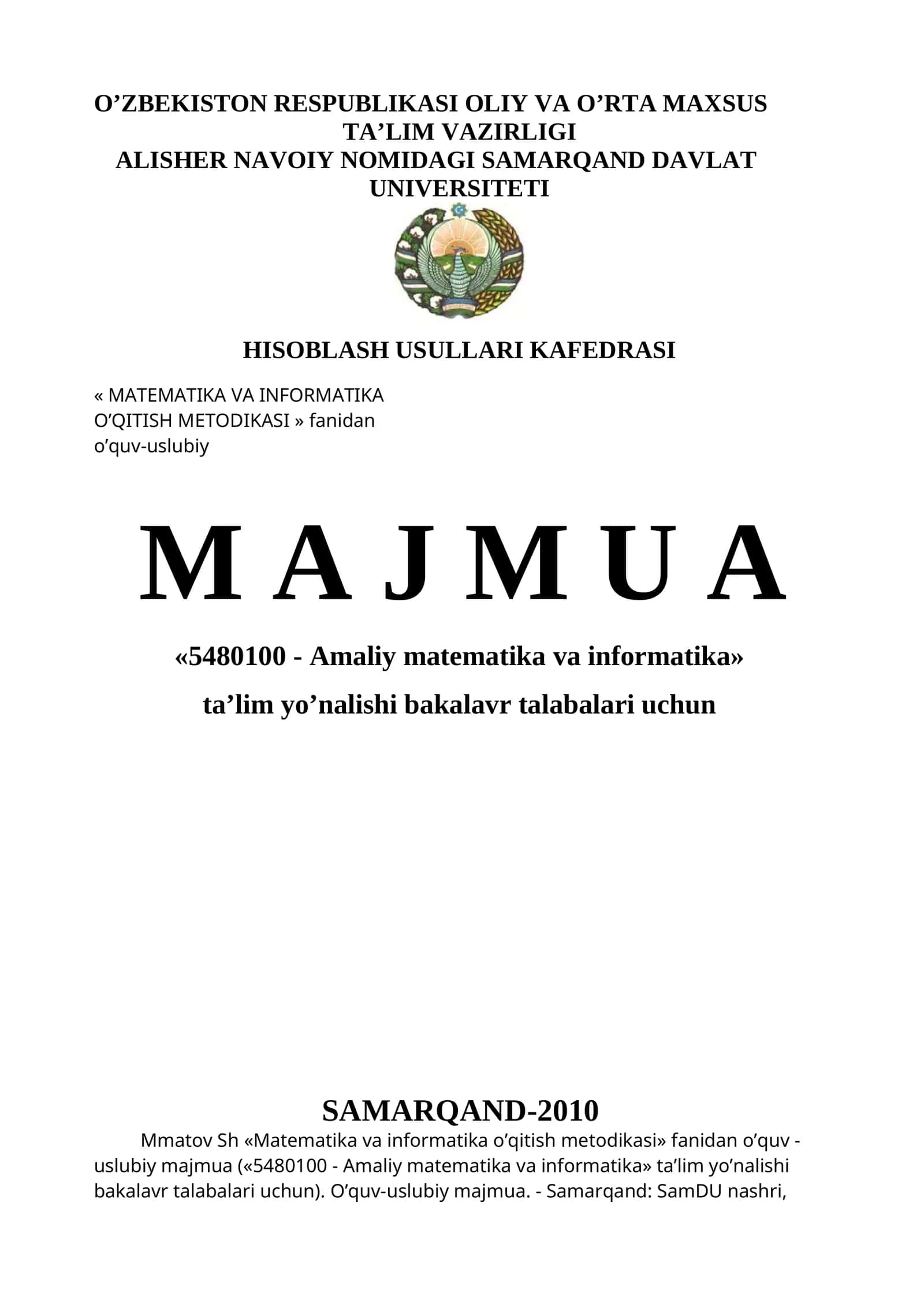 MATYEMATIKA O’QITISHDA ILMIY USULLAR (DAVOMI)