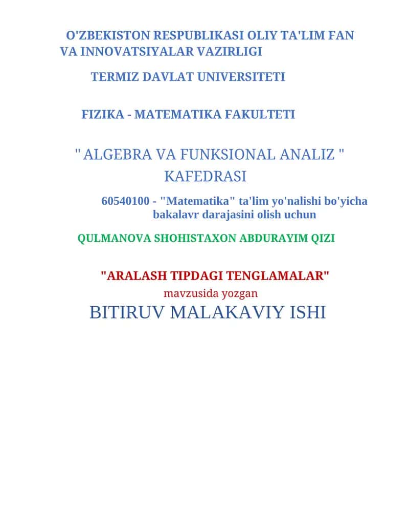 Aralash tipdagi tenglamalar
