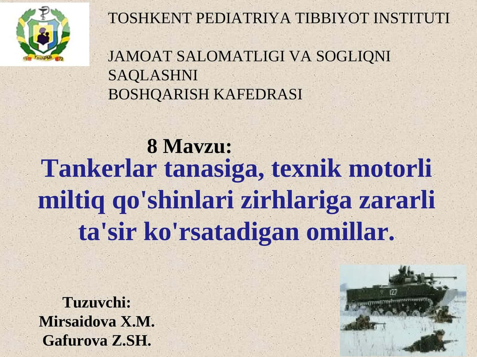 Toshkent Pediatriya Tibbiyot Institutijam O'quv qo'llanmasi