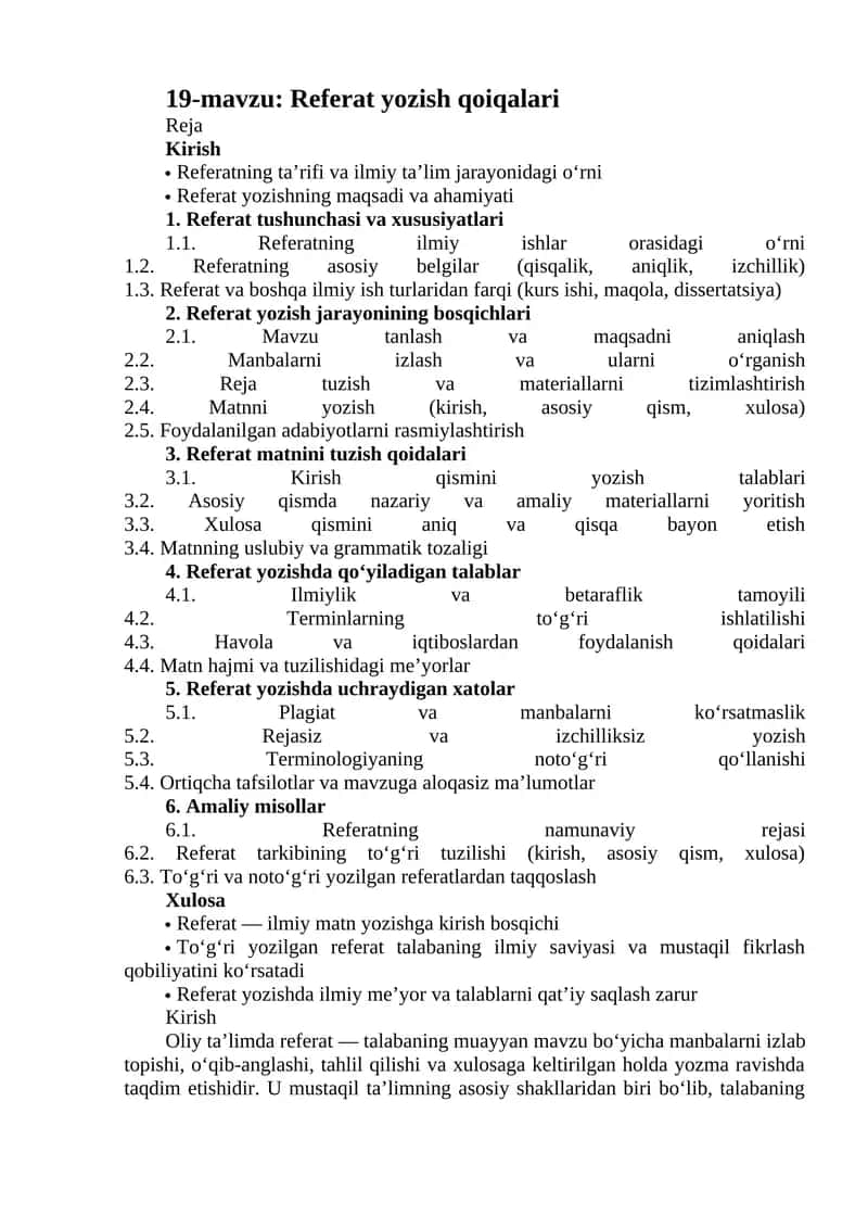 Referat yozish qoiqalari