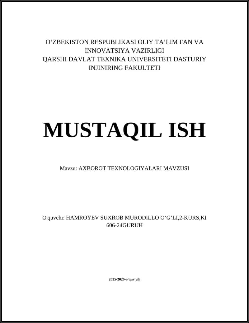 AXBOROT TEXNOLOGIYALARI MAVZUSI