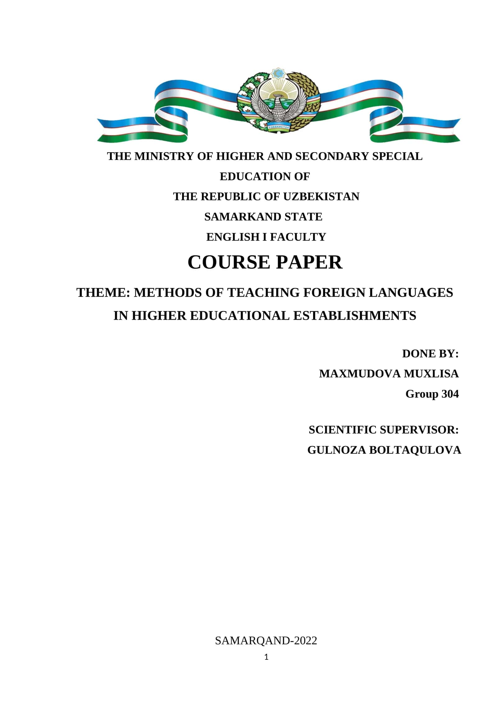 METHODS OF TEACHING FOREIGN LANGUAGES IN HIGHER EDUCATIONAL ESTABLISHMENTS