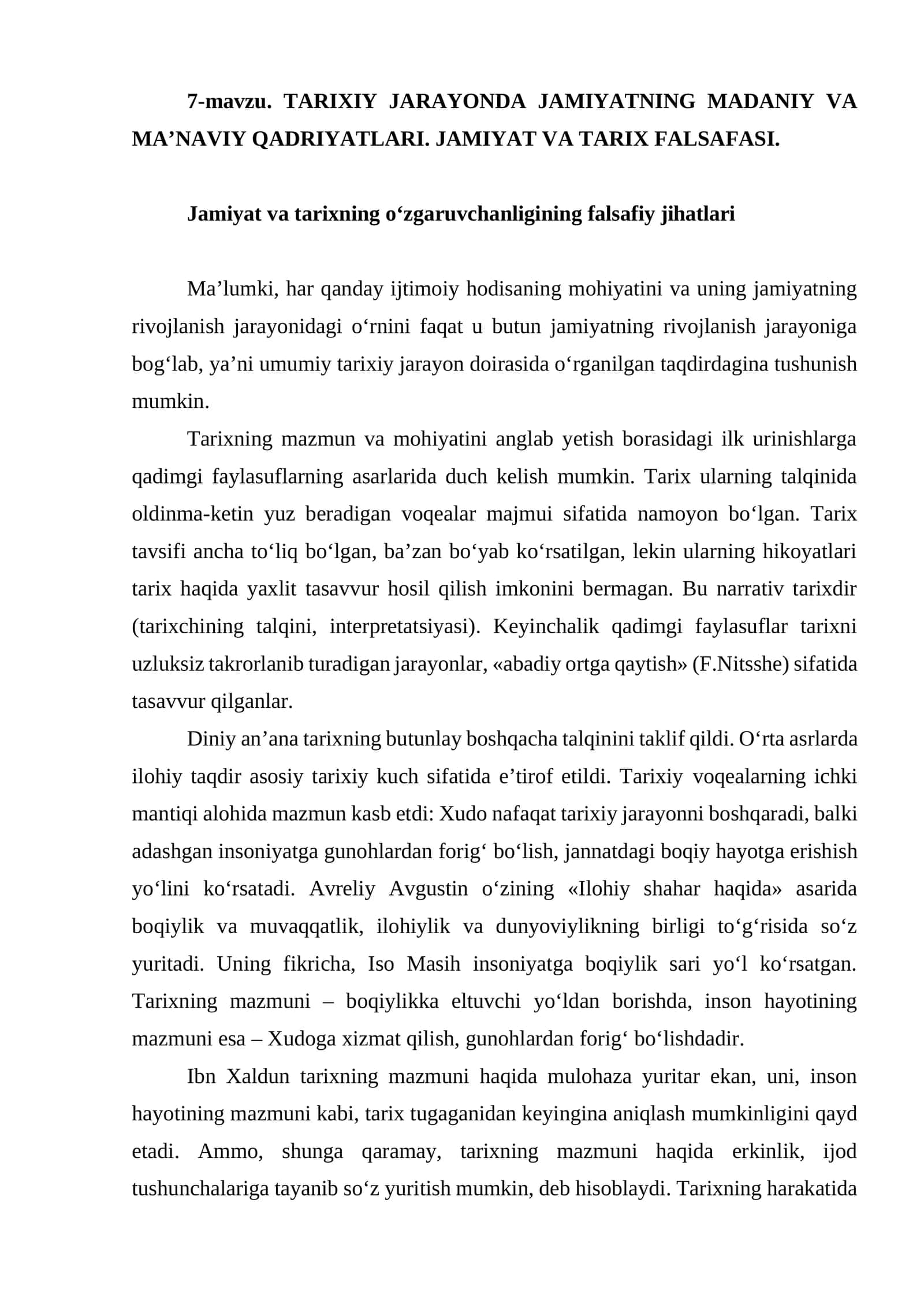 TARIXIY JARAYONDA JAMIYATNING MADANIY VA MA’NAVIY QADRIYATLARI