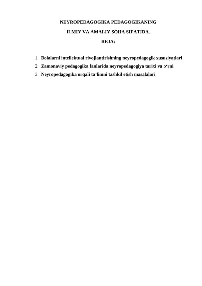 NEYROPEDAGOGIKA PEDAGOGIKANING