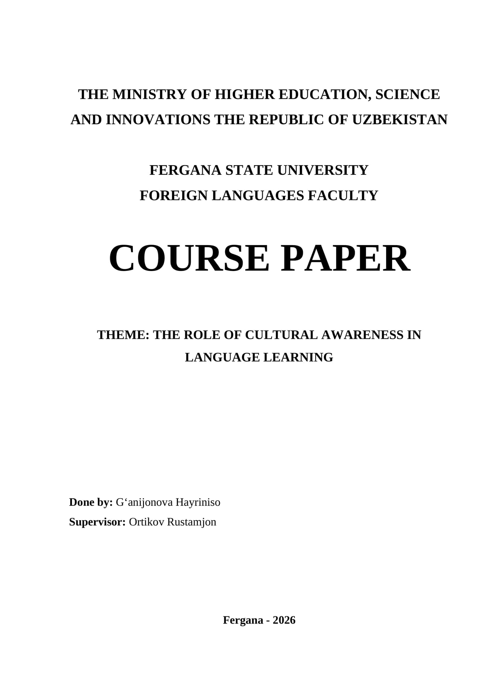 Course Paper: The Role of Cultural Awareness in Language Learning