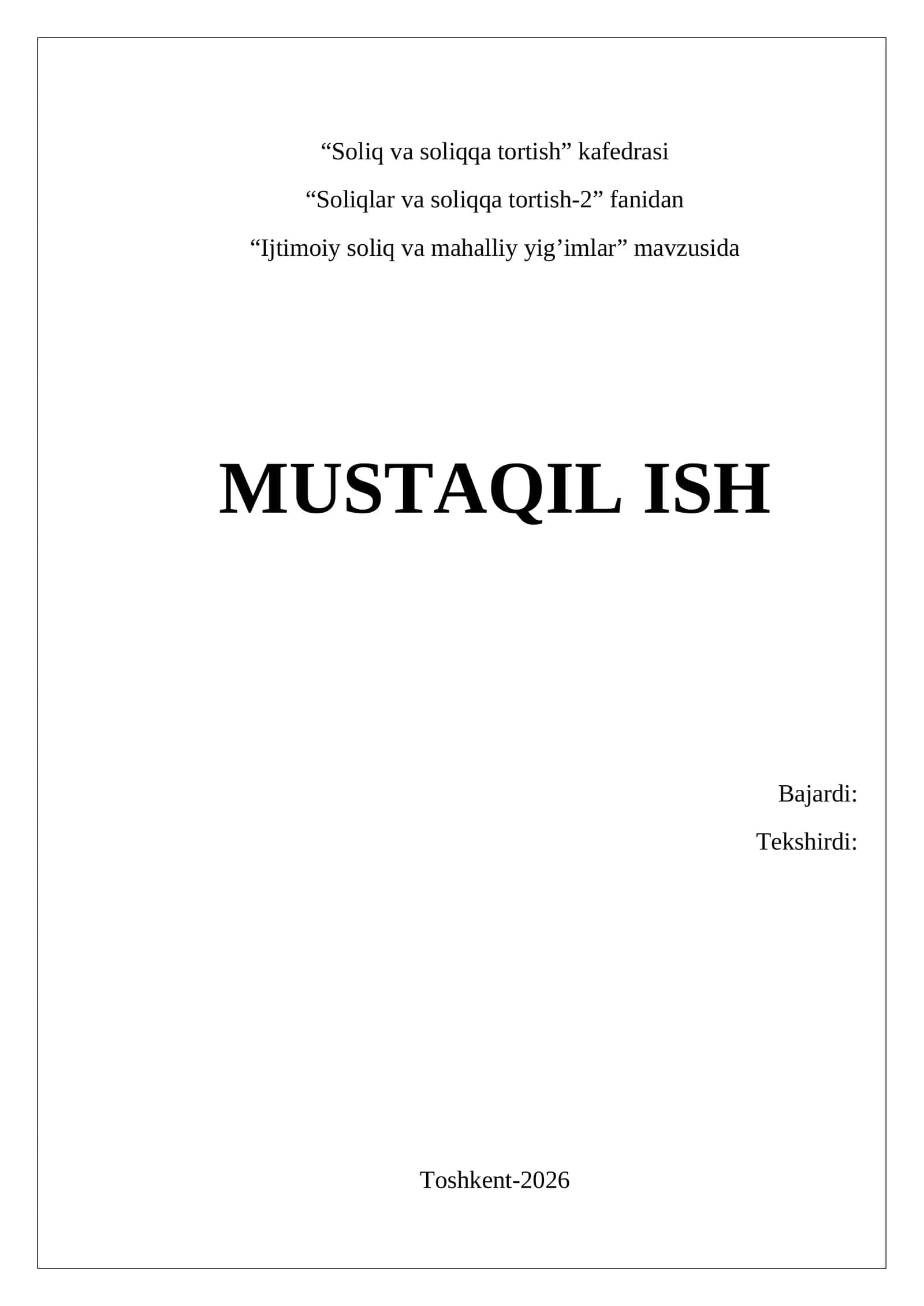 Ijtimoiy soliq va mahalliy yig’imlar