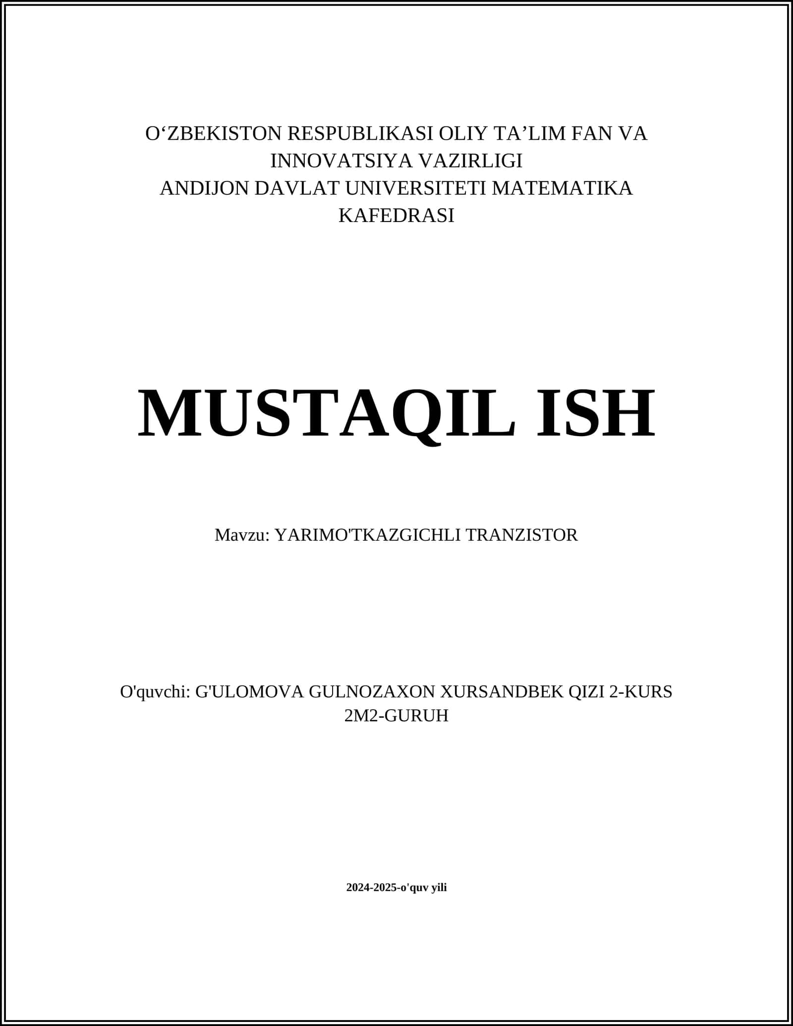 YARIMO'TKAZGICHLI TRANZISTOR