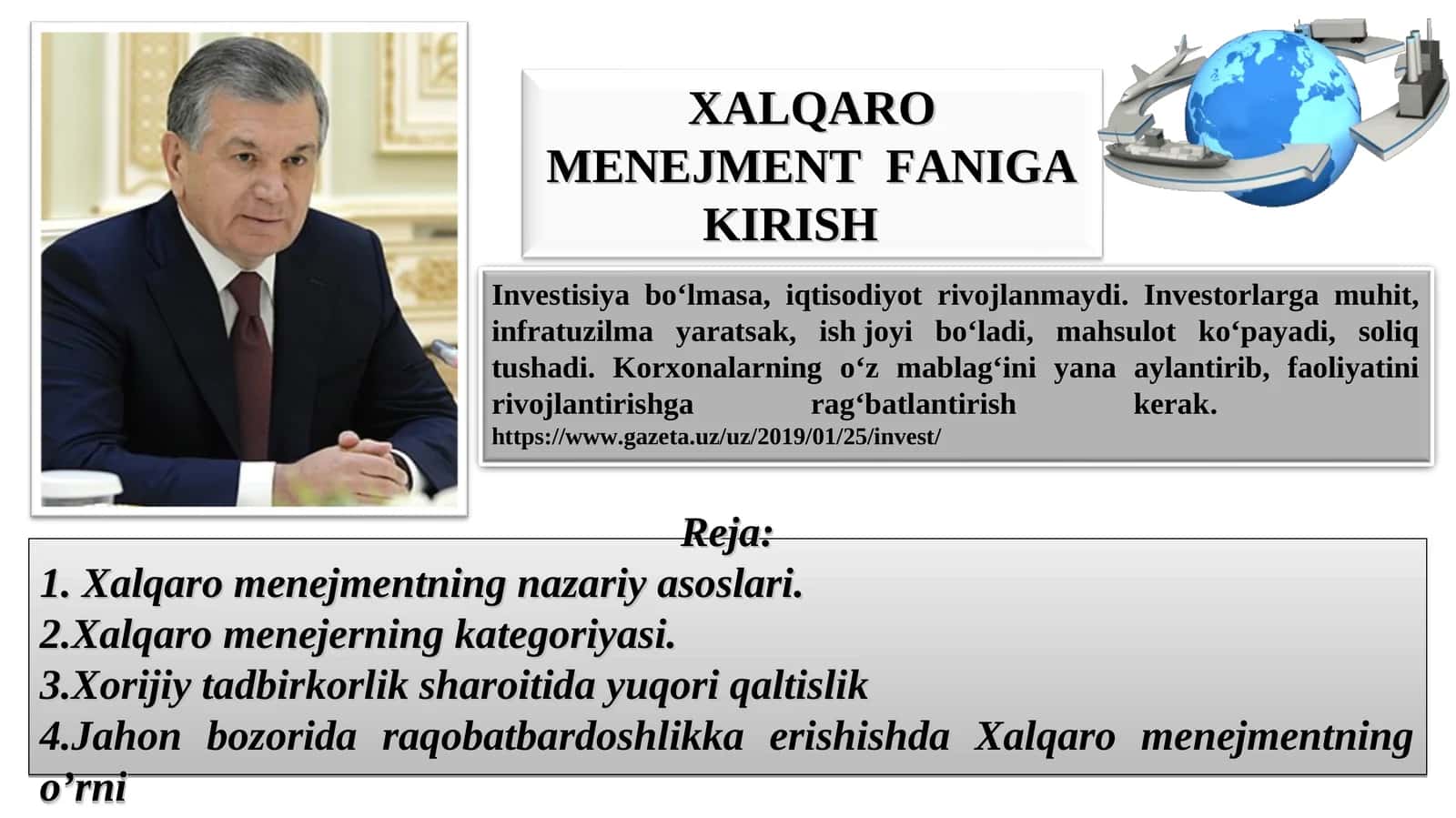 XALQARO MENEJMENT FANIGA KIRISH