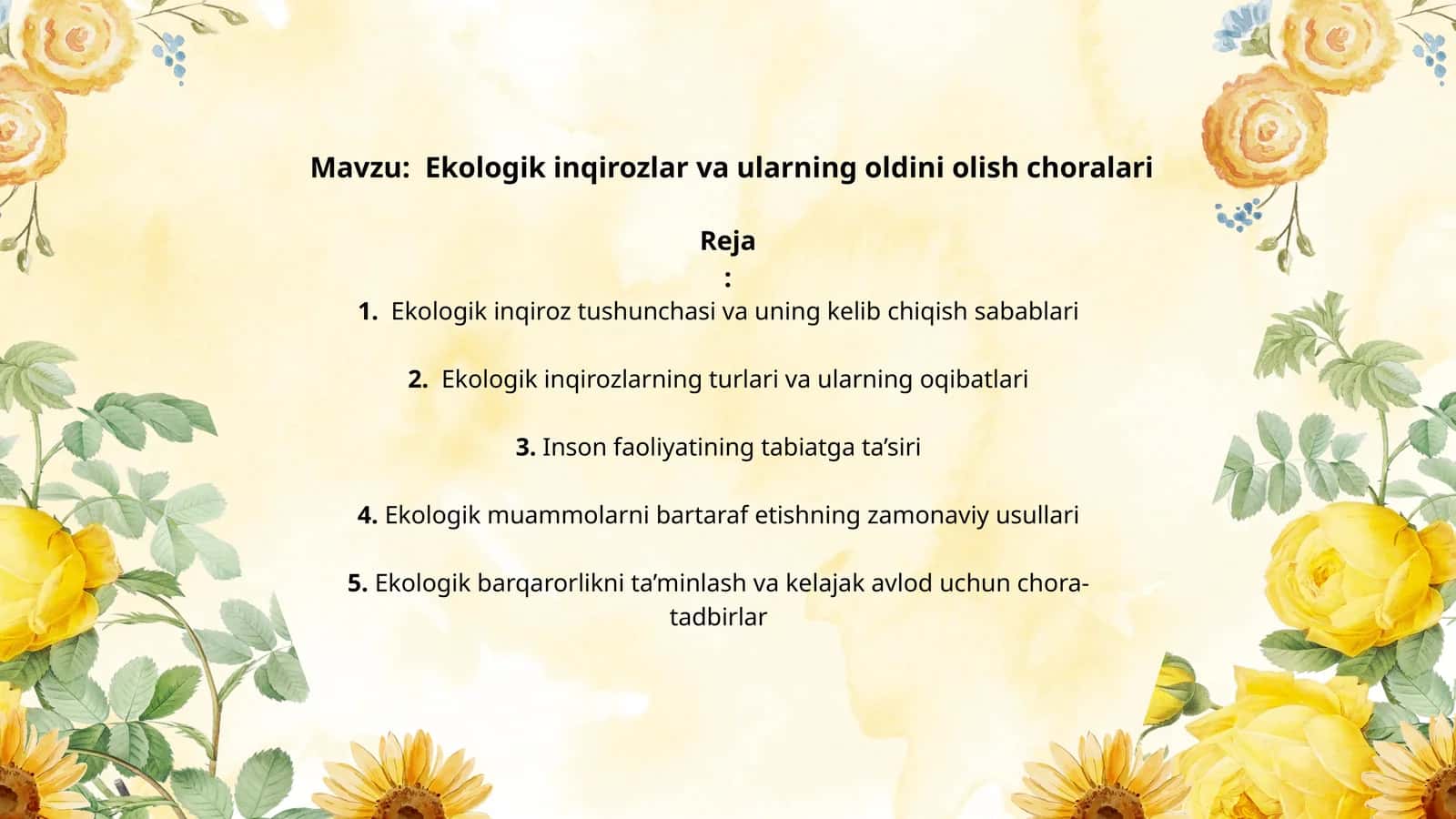 Ekologik inqirozlar va ularning oldini olish choralari
