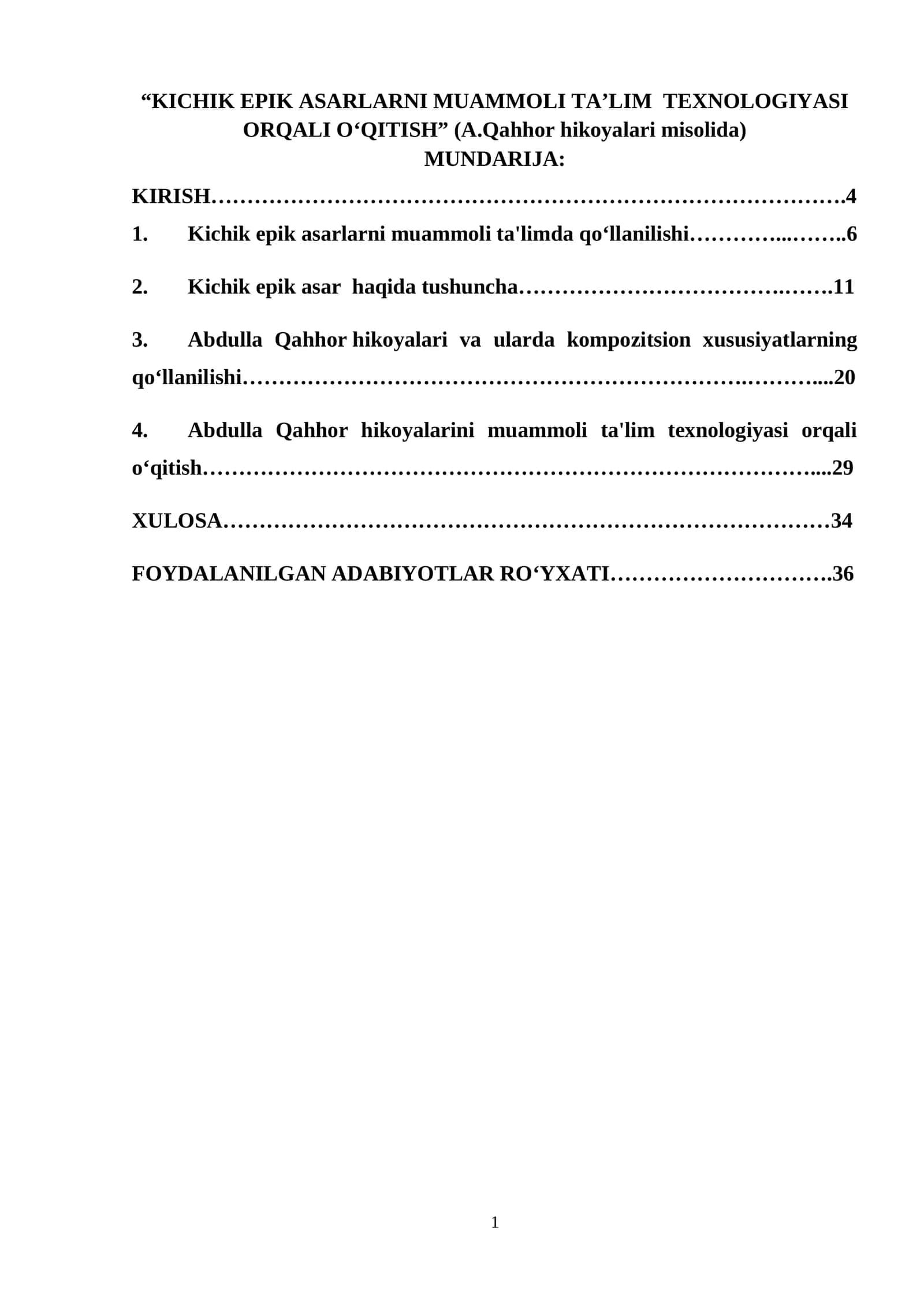 KICHIK EPIK ASARLARNI MUAMMOLI TA’LIM TEXNOLOGIYASI ORQALI O‘QITISH