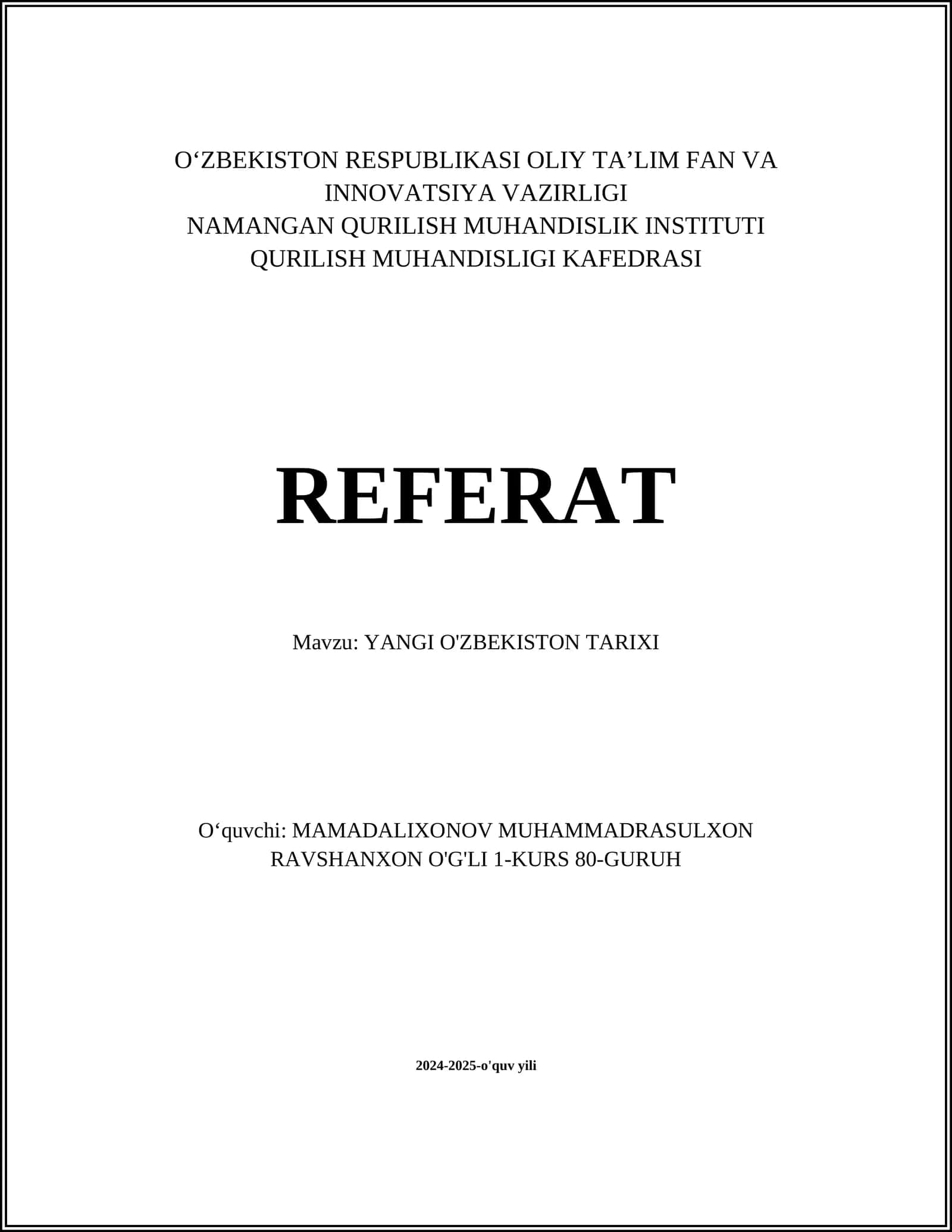 YANGI O'ZBEKISTON TARIXI