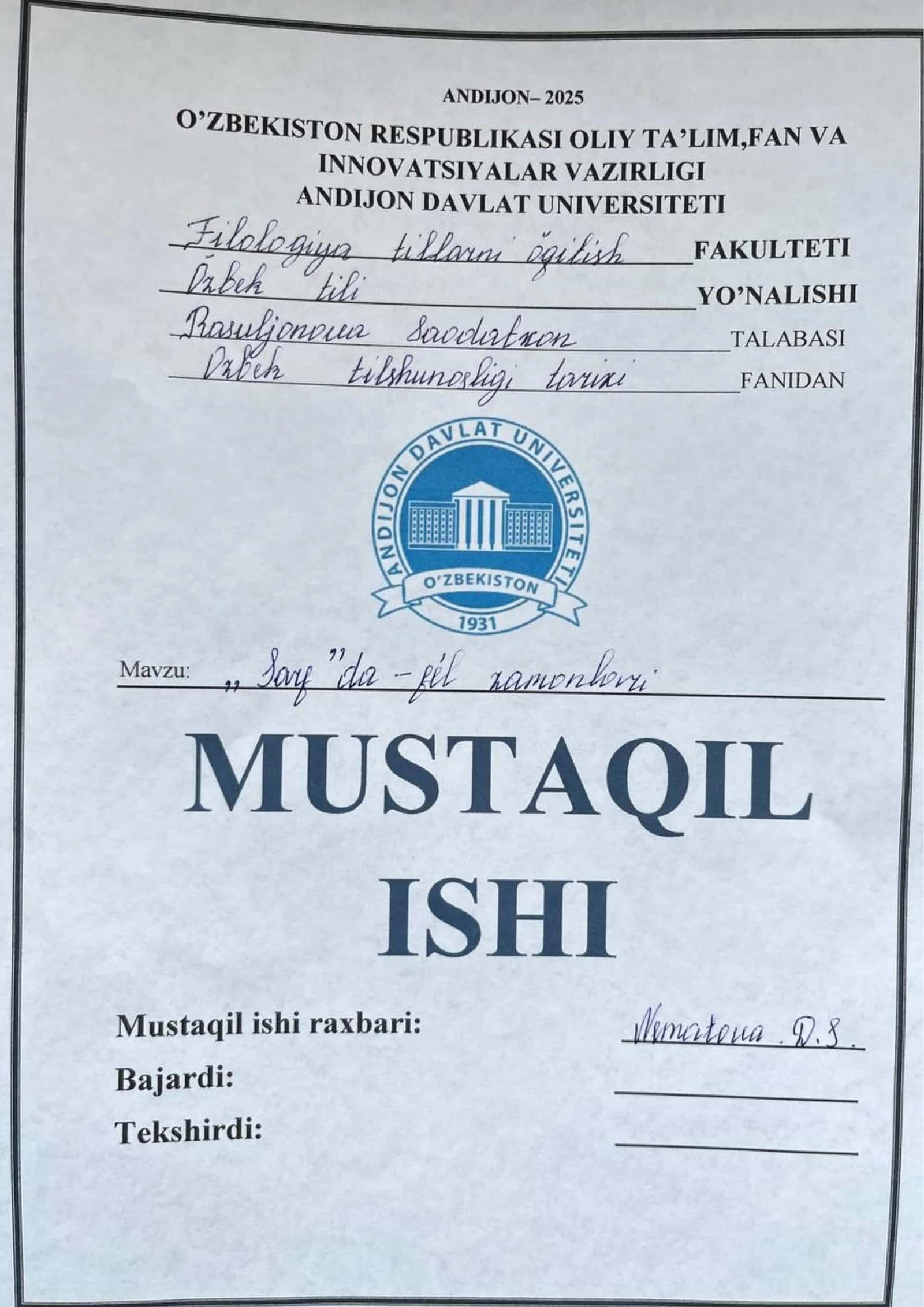SARFDA FE’L ZAMONLARI