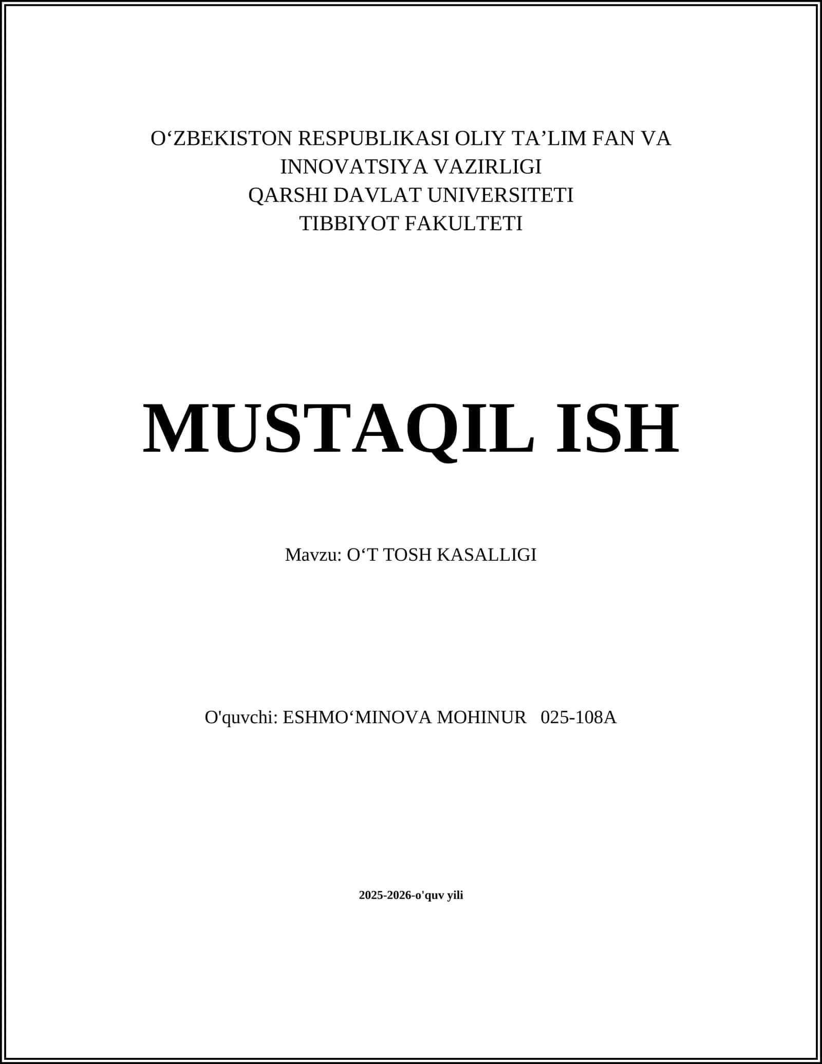 OʻT TOSH KASALLIGI