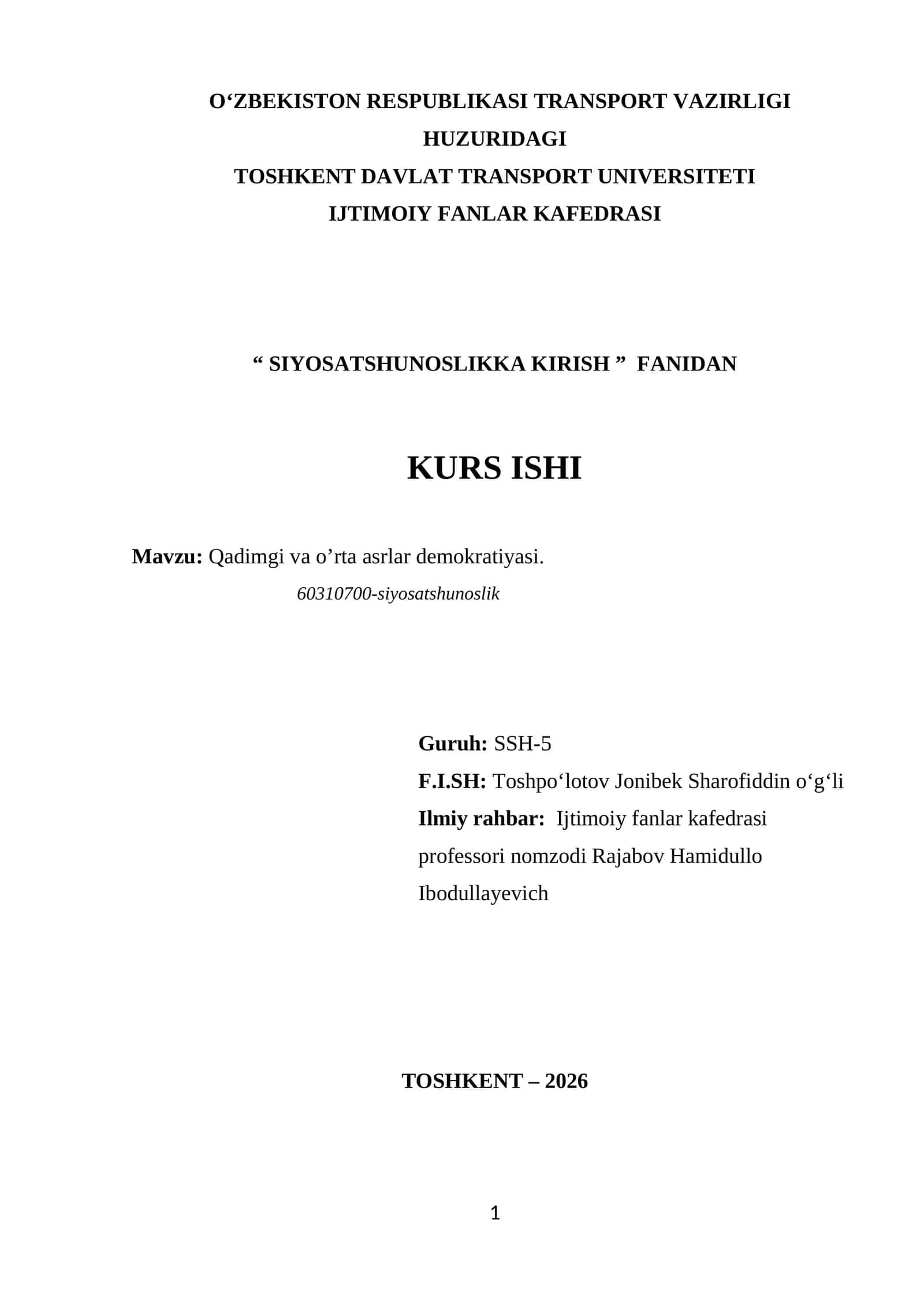SIYOSATSHUNOSLIKKA KIRISH