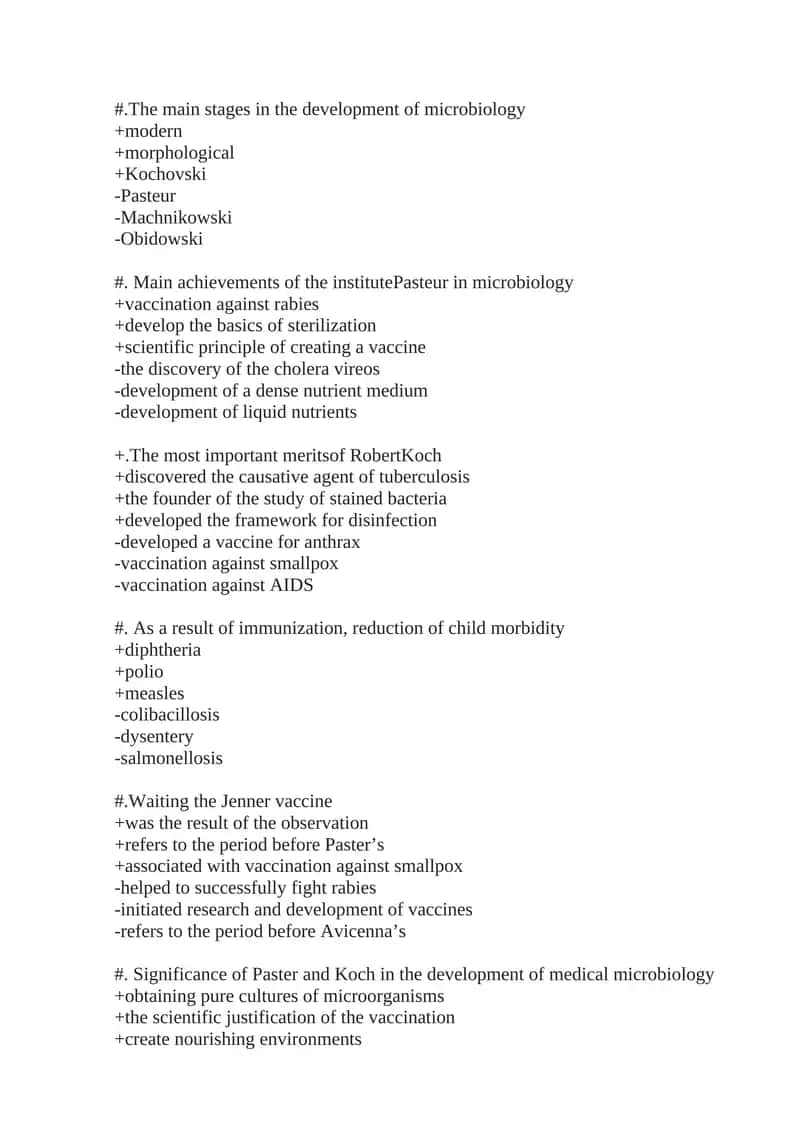 The main stages in the development of microbiology