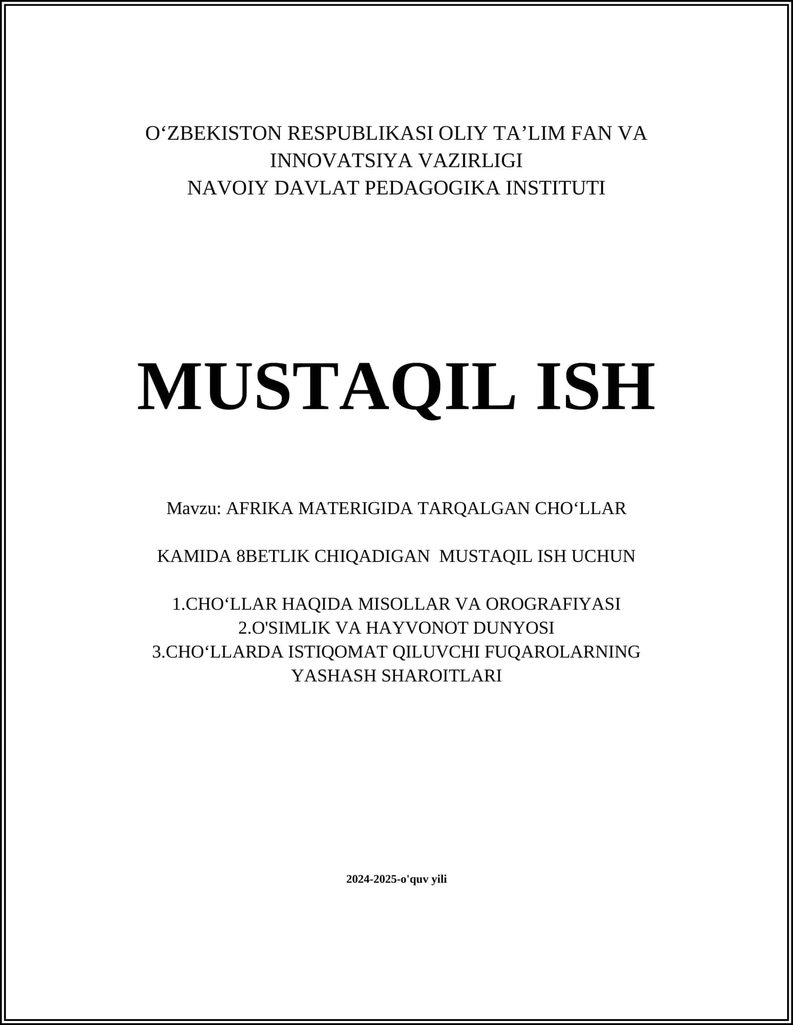 AFRIKA MATERIGIDA TARQALGAN CHOʻLLAR