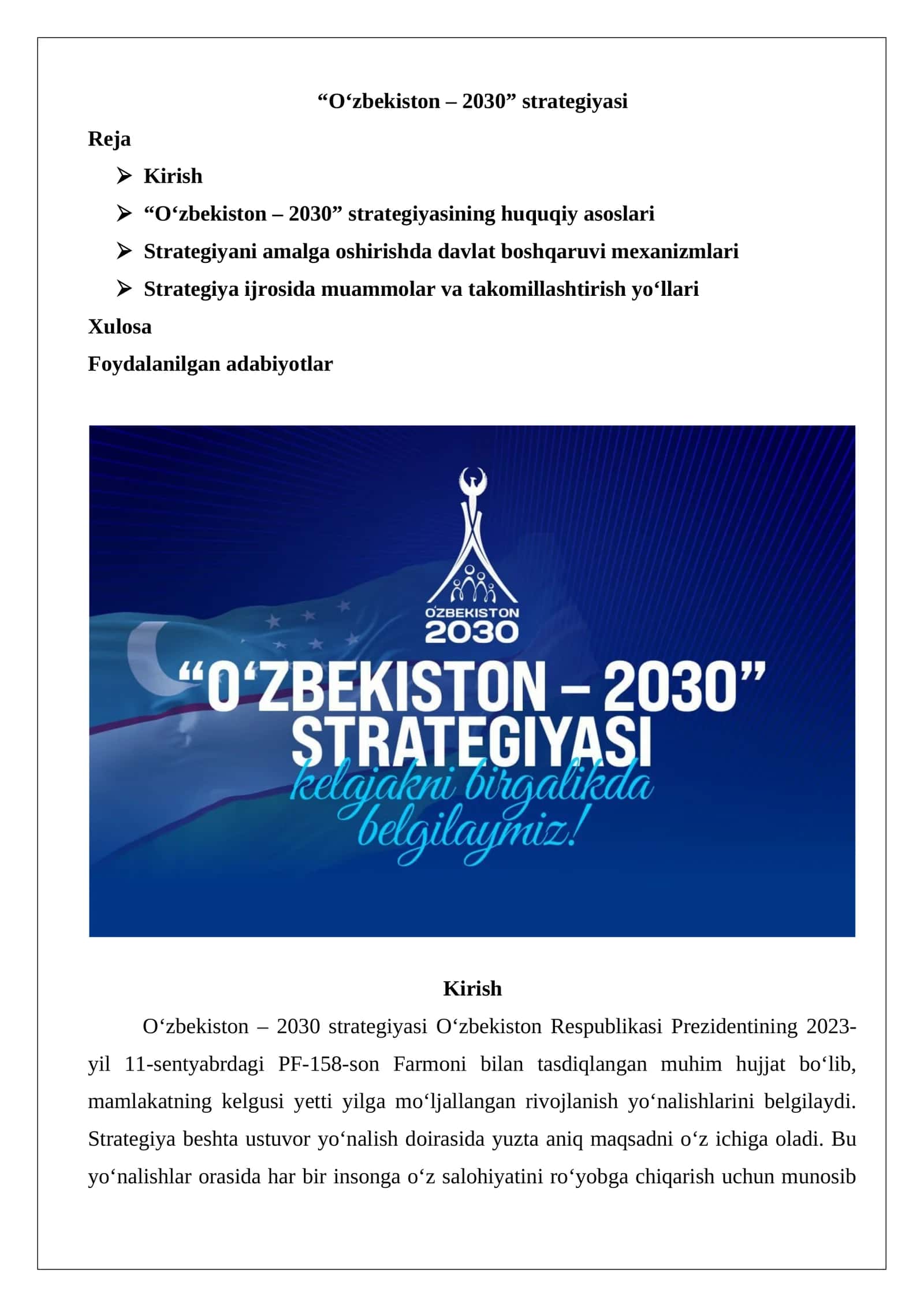 “O‘zbekiston – 2030” strategiyasi